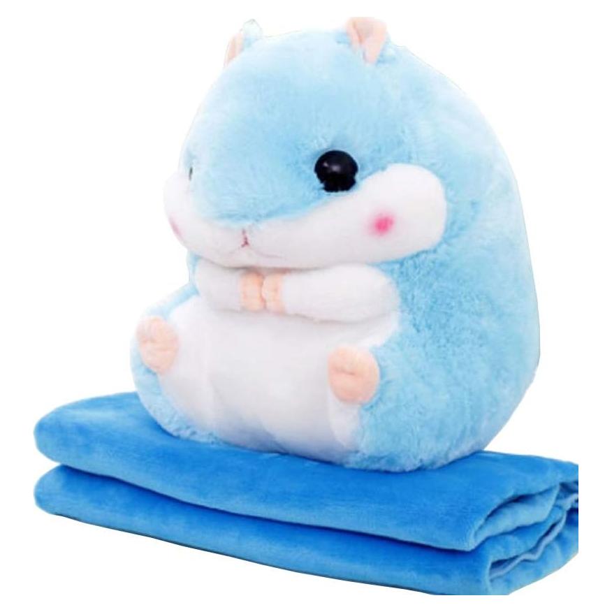 Almohada de peluche hámster azul 50 cm con manta 99x170 cm