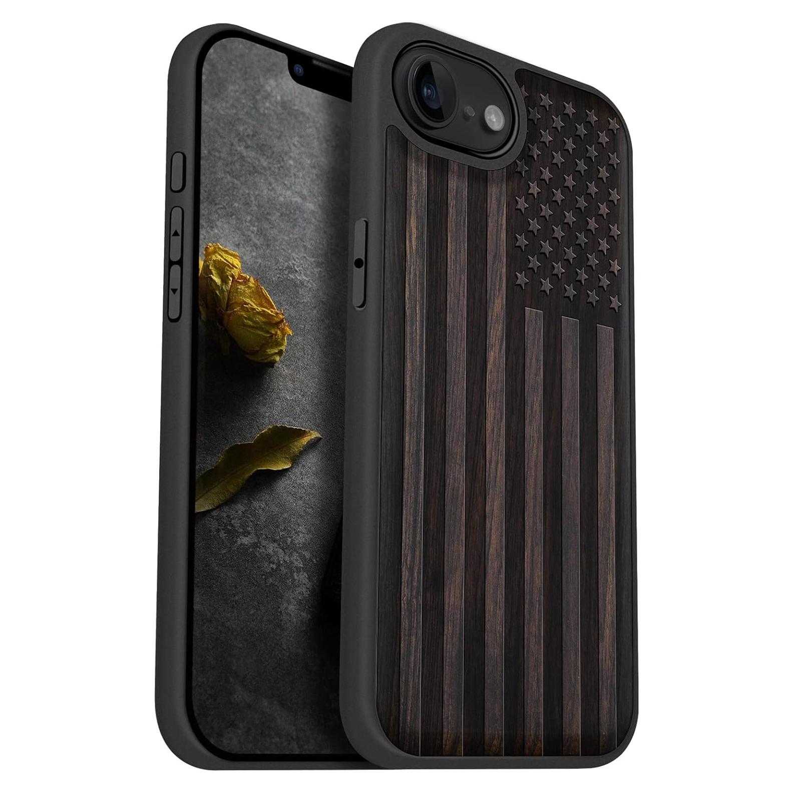 Funda de Madera Magnética Carveit para iPhone 16e 2025 - Bandera Americana