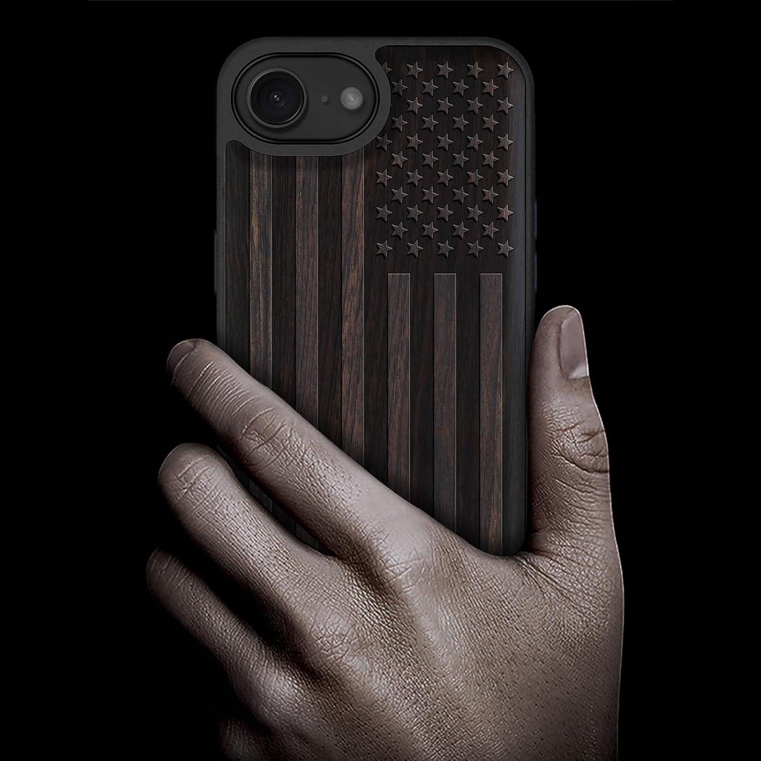 Funda de Madera Magnética Carveit para iPhone 16e 2025 - Bandera Americana