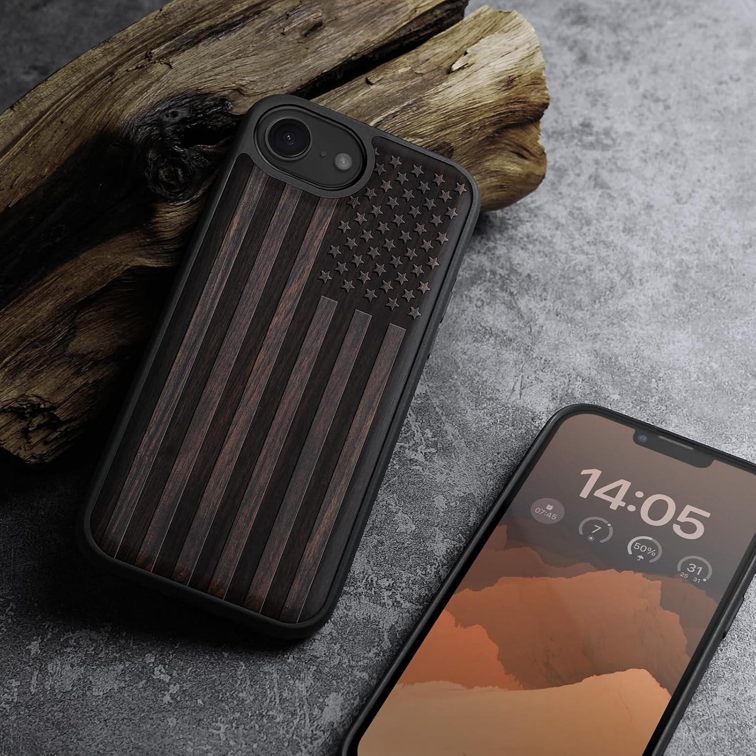 Funda de Madera Magnética Carveit para iPhone 16e 2025 - Bandera Americana