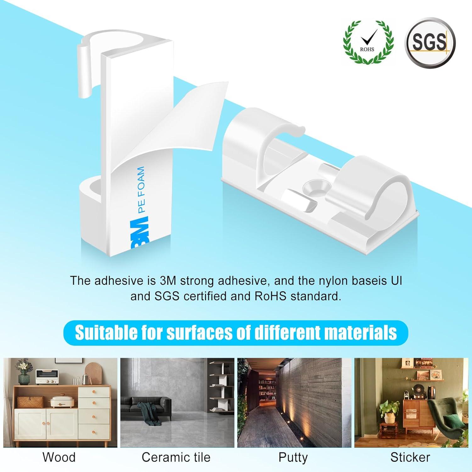 Clips de Cable Autoadhesivos XHF 50pcs Medianos Blancos