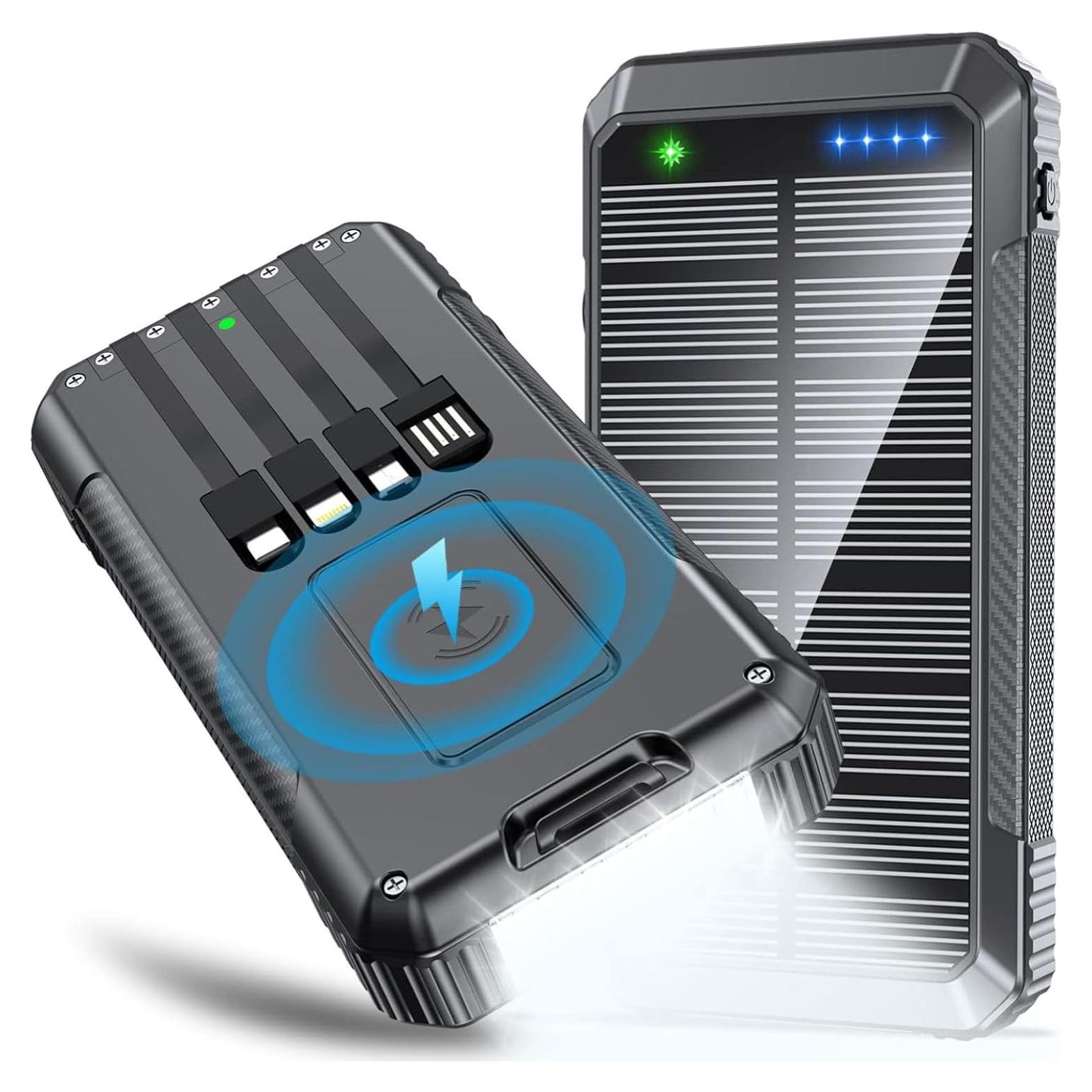 Banco de Energía Solar 33800mAh Carga Rápida 22.5W Negro