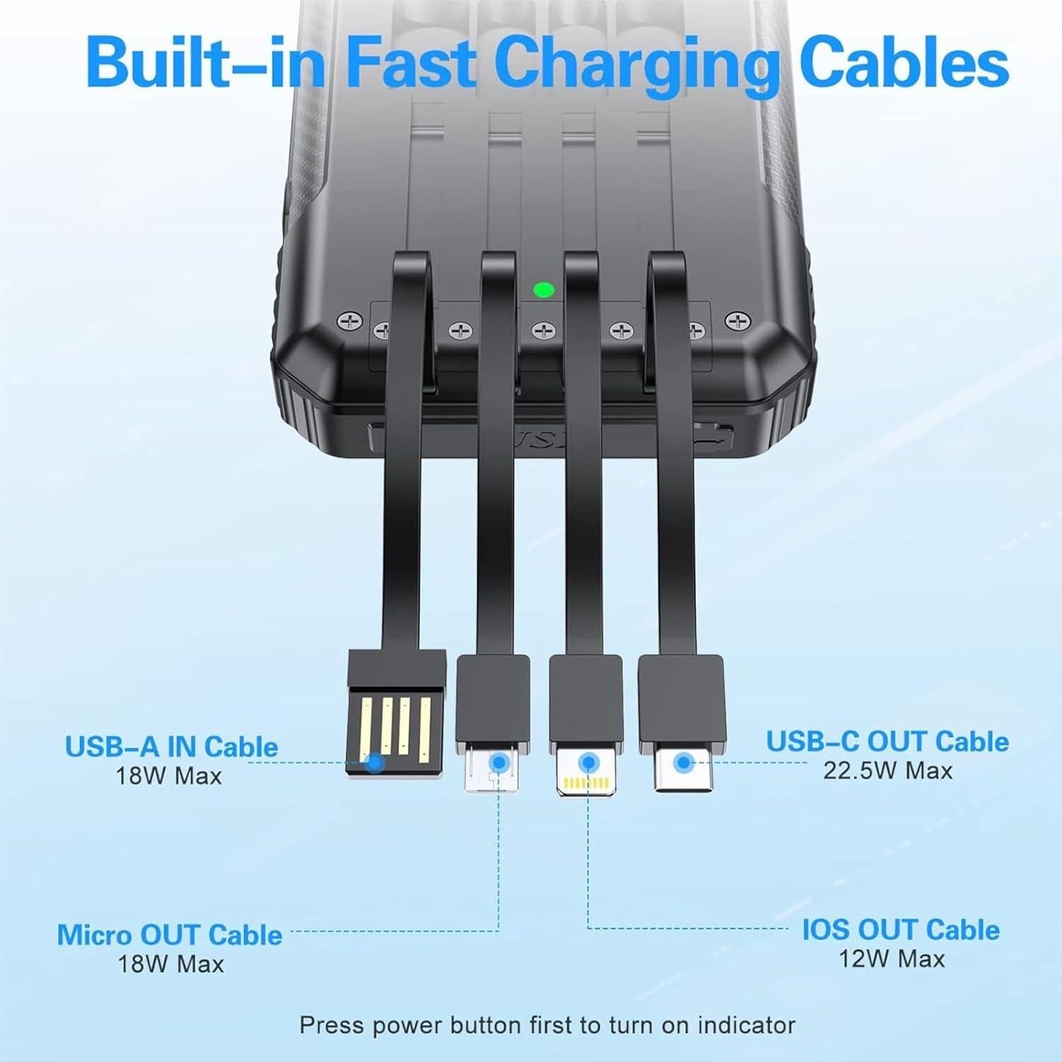 Banco de Energía Solar 33800mAh Carga Rápida 22.5W Negro