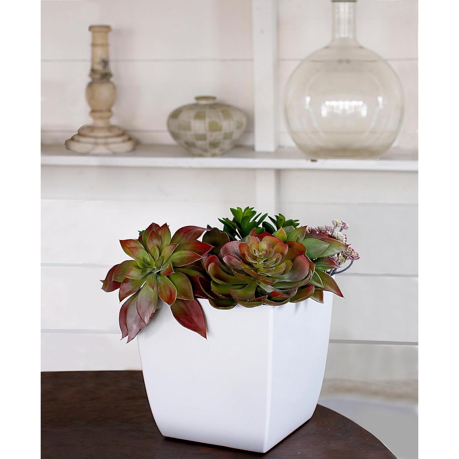 Maceta Cuadrada Autorriego HC Companies 25.4 cm Blanco Mate - Paquete de 2