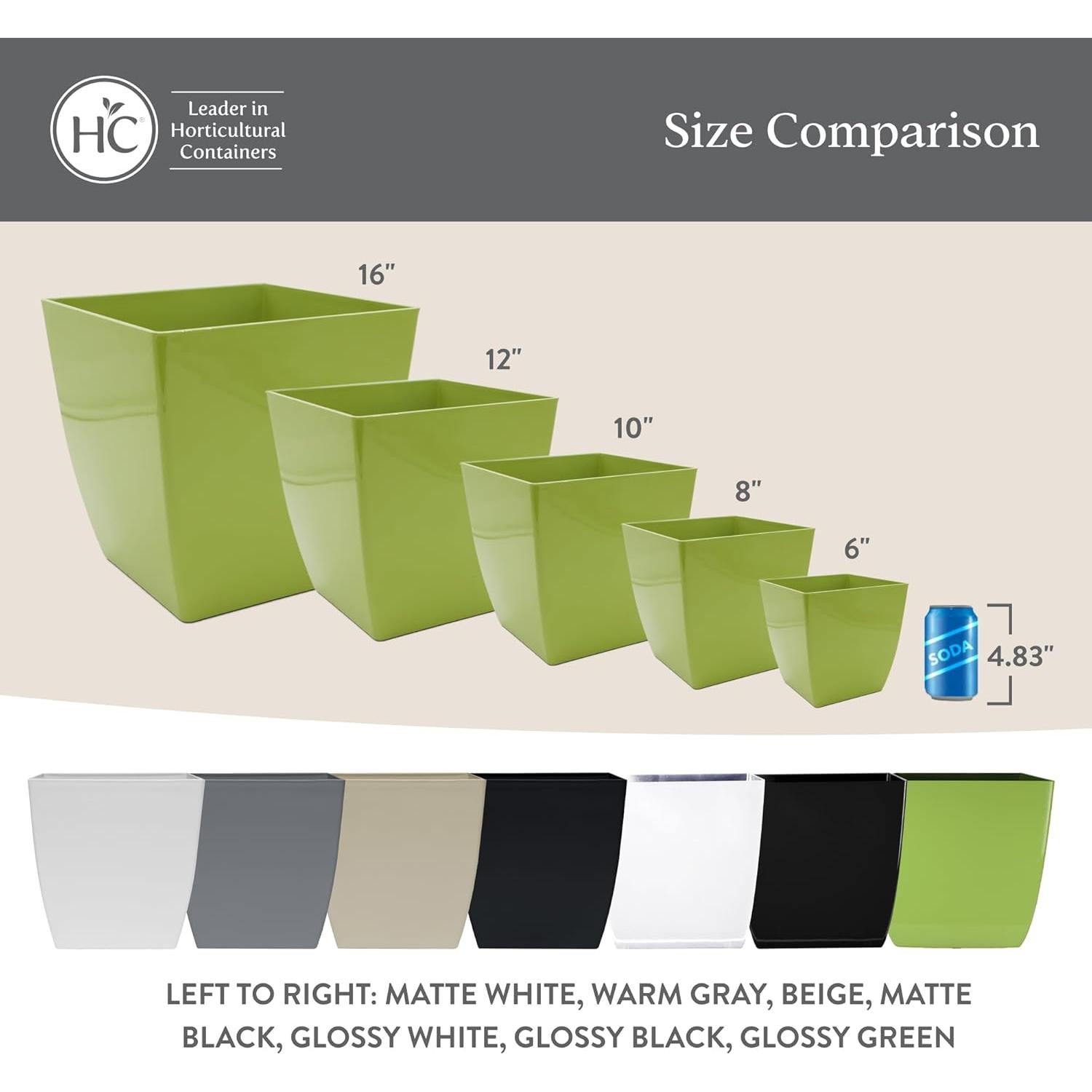 Maceta Cuadrada Autorriego HC Companies 25.4 cm Blanco Mate - Paquete de 2