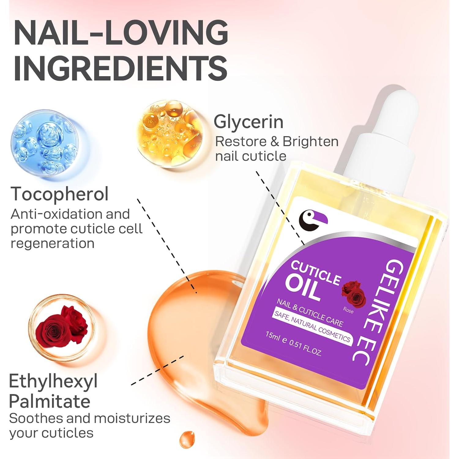 Aceite Reparador de Uñas Gelike 15ml - Hidratación Cutículas Rosa