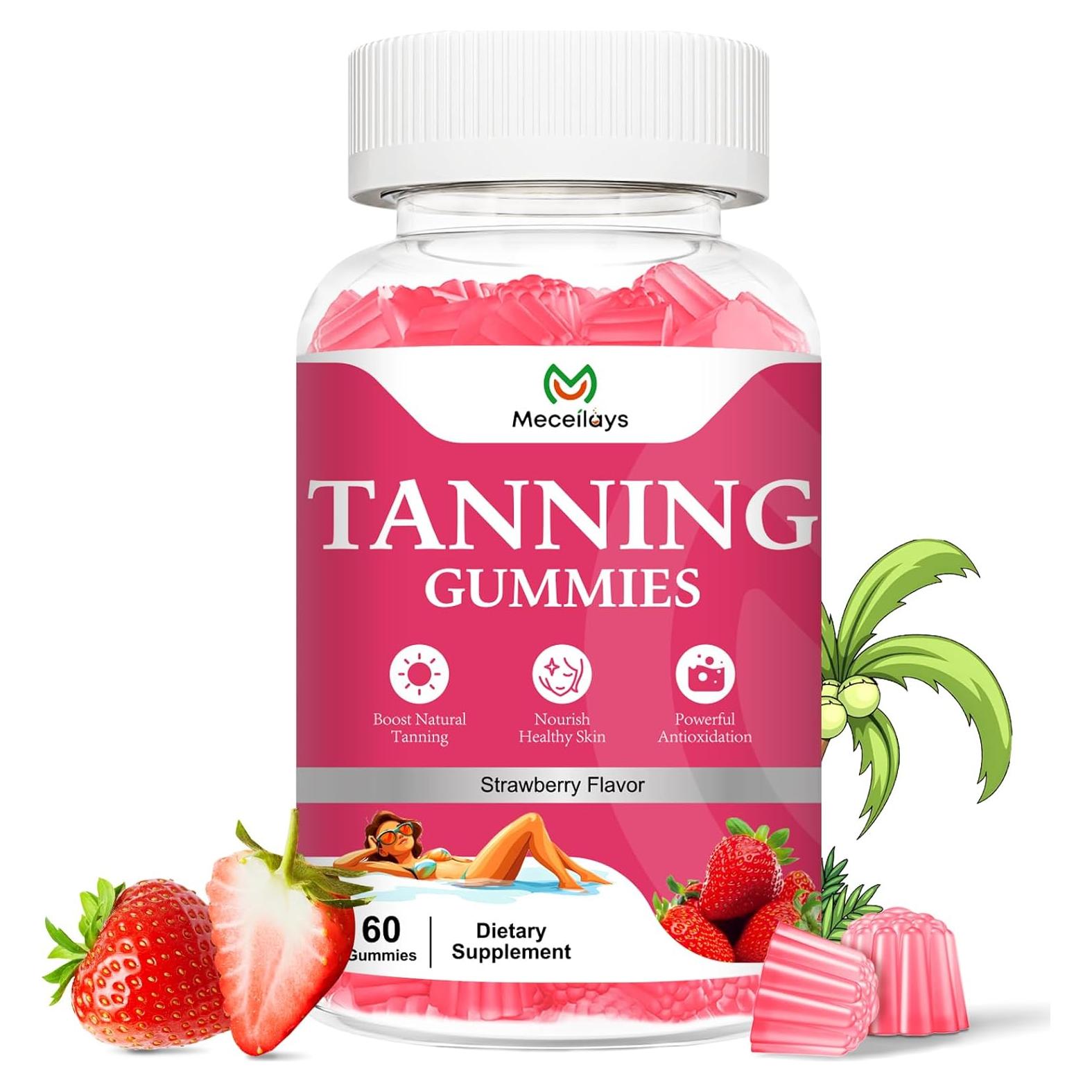 Gomitas Bronceadoras Veganas Meceilays 60 Unidades Sabor Fresa