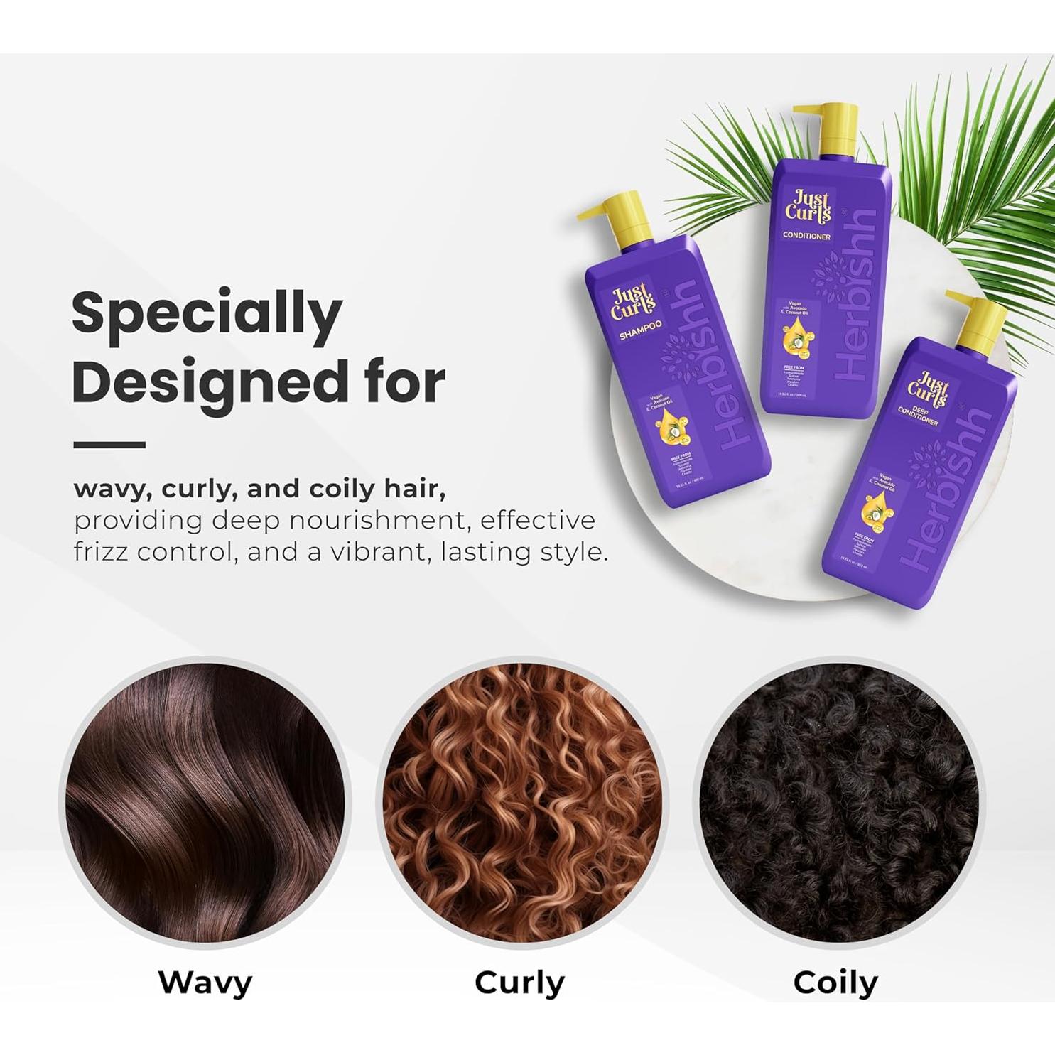 Kit de Champú y Acondicionador Vegano Herbishh Just Curls 500ml