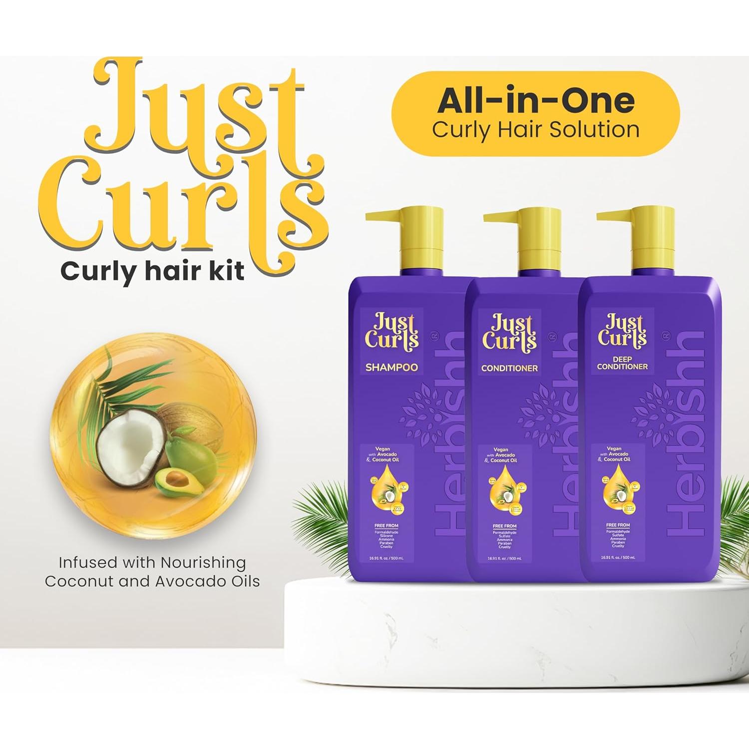 Kit de Champú y Acondicionador Vegano Herbishh Just Curls 500ml