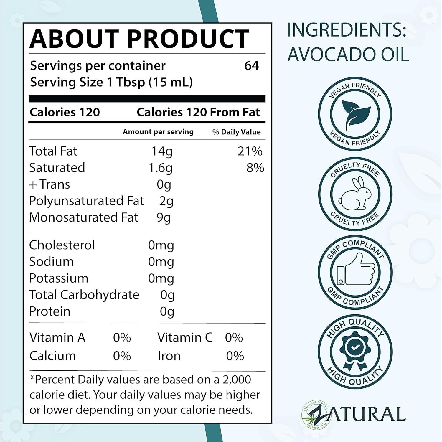 Aceite de Aguacate Zatural 100% Puro 907g Prensado en Frío