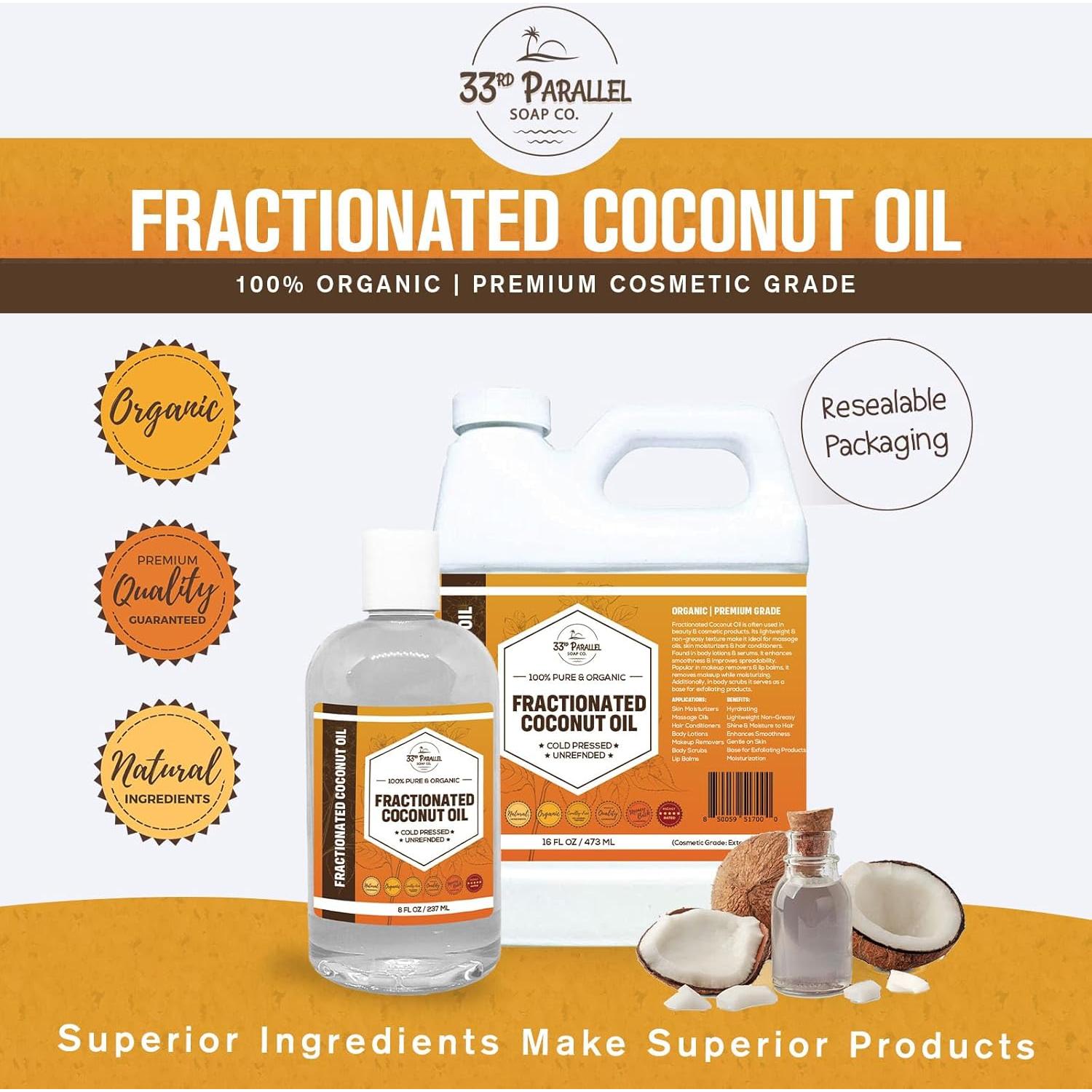 Aceite de Coco Fraccionado Orgánico 226g 33rd Parallel - Puro y Natural