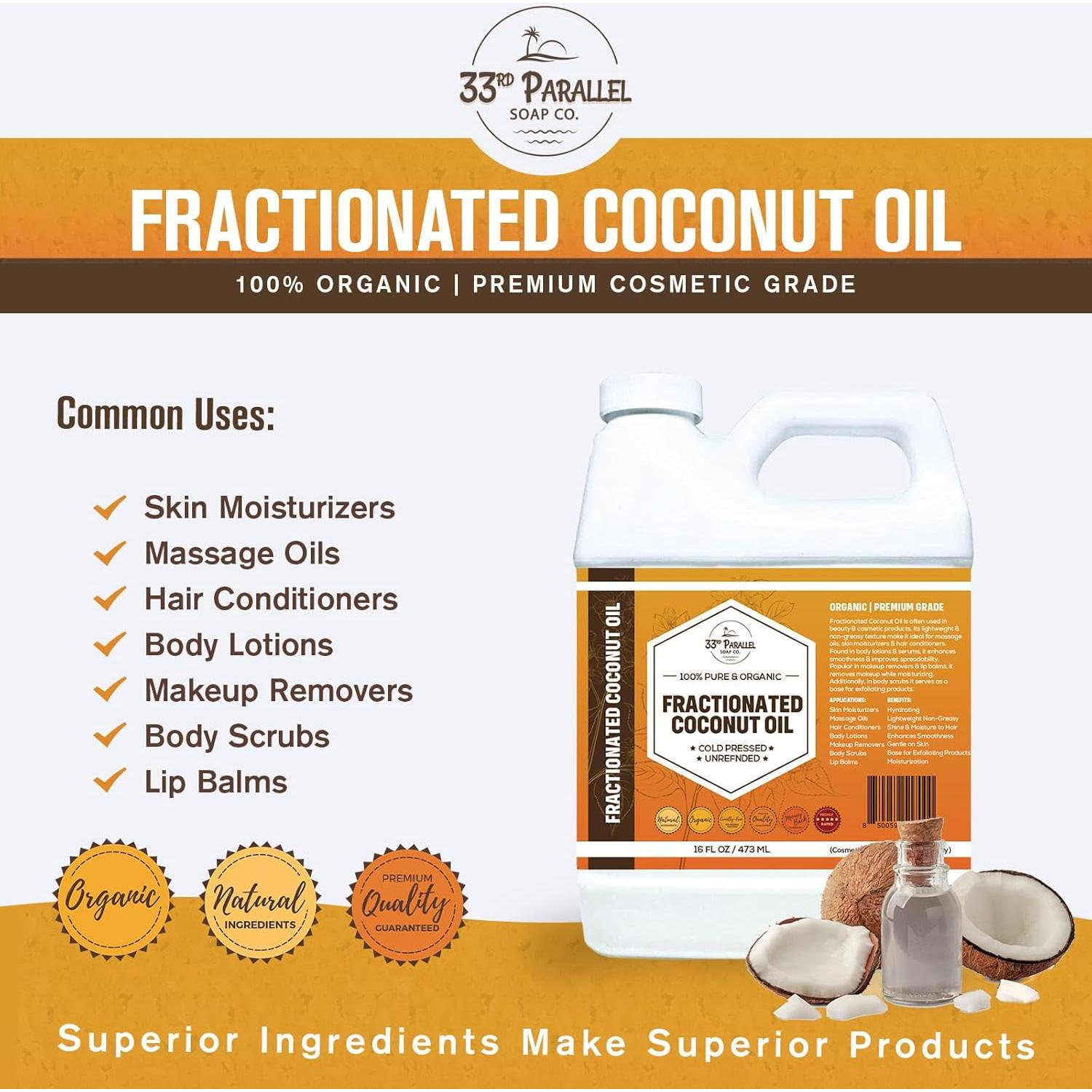 Aceite de Coco Fraccionado Orgánico 226g 33rd Parallel - Puro y Natural