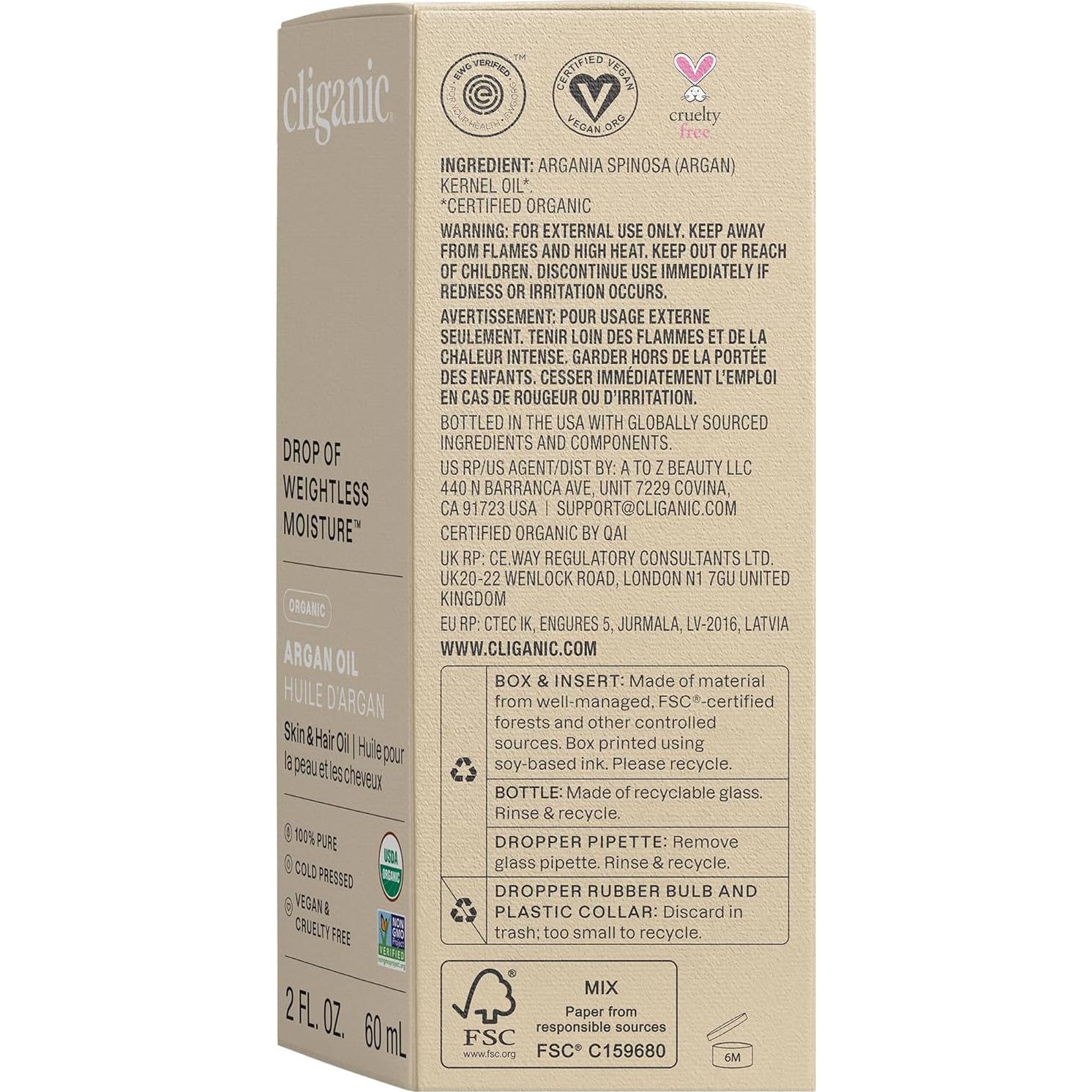 Aceite de Argán Orgánico Cliganic 59 ml - Puro para Cabello y Piel