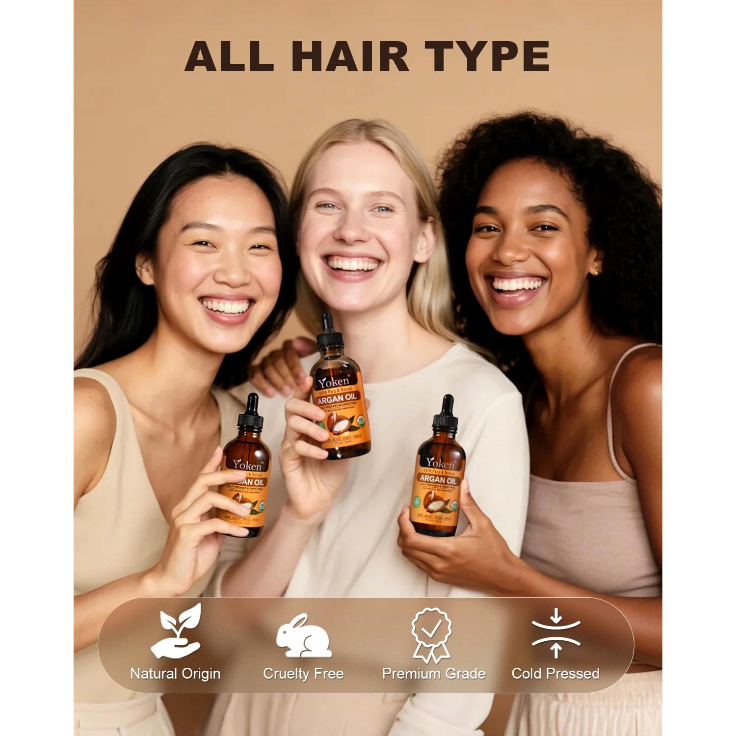 Organic Argan Oil for Hair 4 Fl Oz, USDA Pure and Natural Morocco Argan Oil, Argon Oil For Hair, Scalp, Face & Skin Care, 100% Cold Pressed Hair Conditioner, Unrefined Argon Nails Carrier Oil