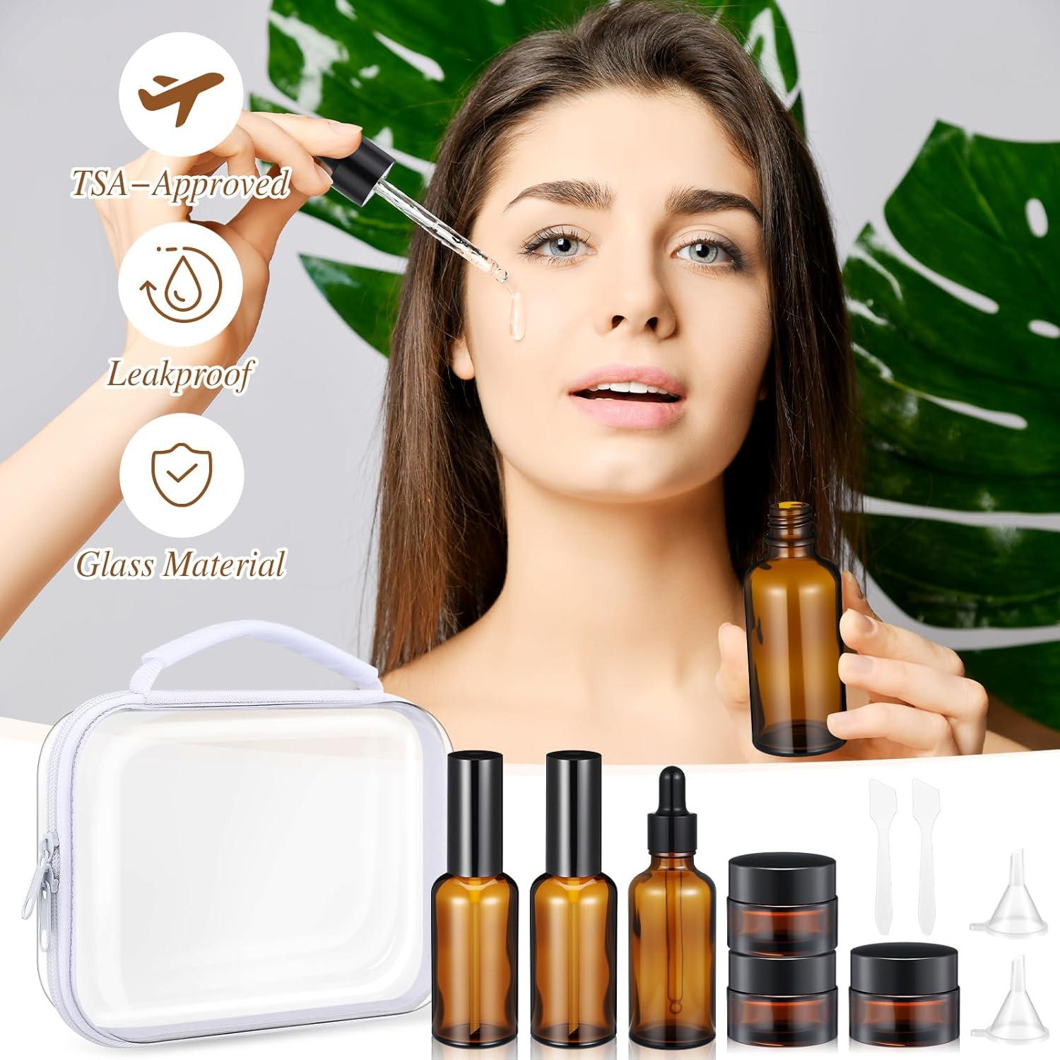 11 Piezas Botellas de Viaje Vidrio Qiyaz con Estuche Duro