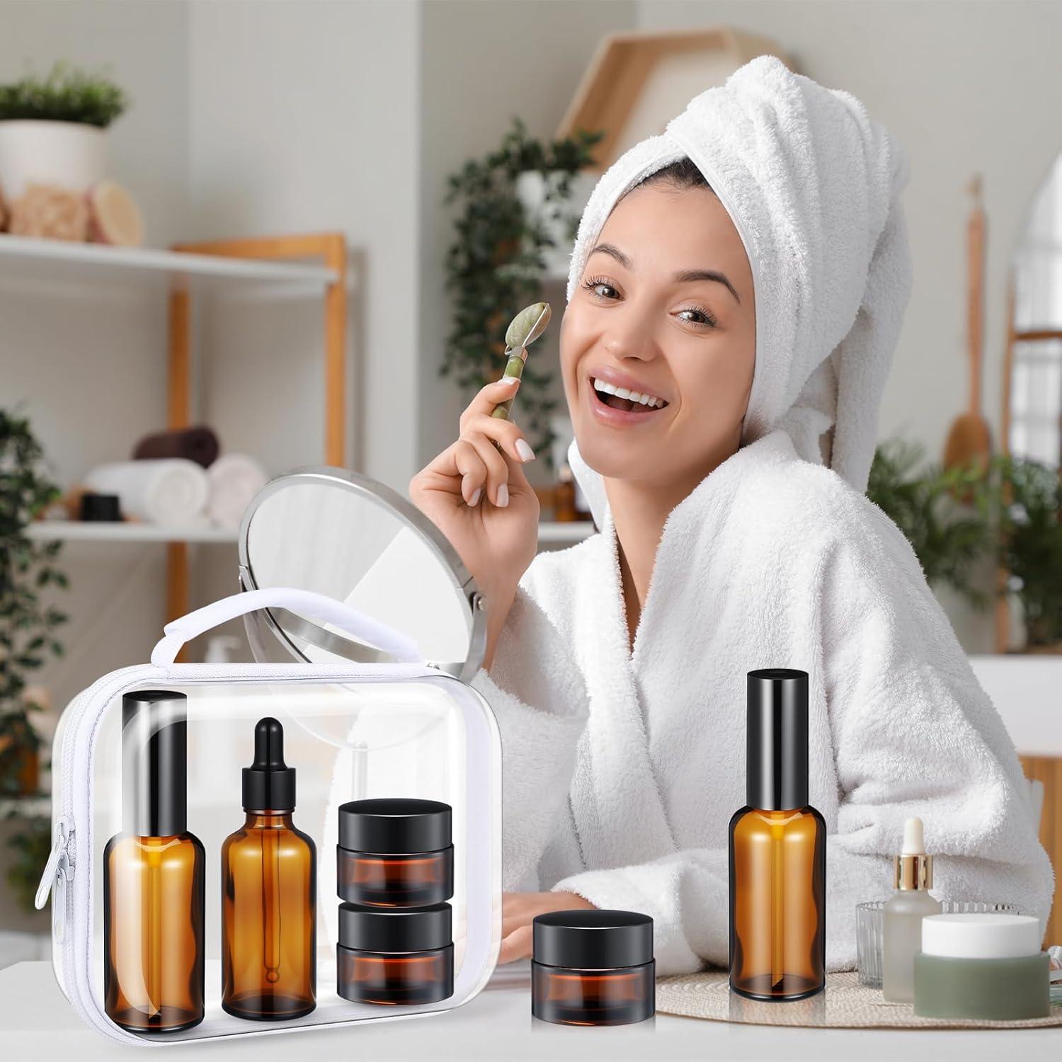 11 Piezas Botellas de Viaje Vidrio Qiyaz con Estuche Duro