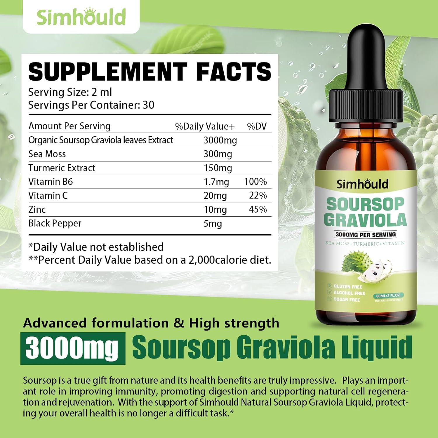 Gotas Líquidas de Graviola Soursop 3000MG - Simhould 59.15ml