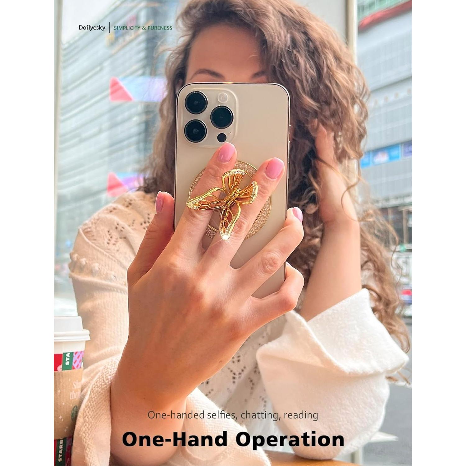 Soporte Magnético para Teléfono Doflyesky Mariposa Oro Negro