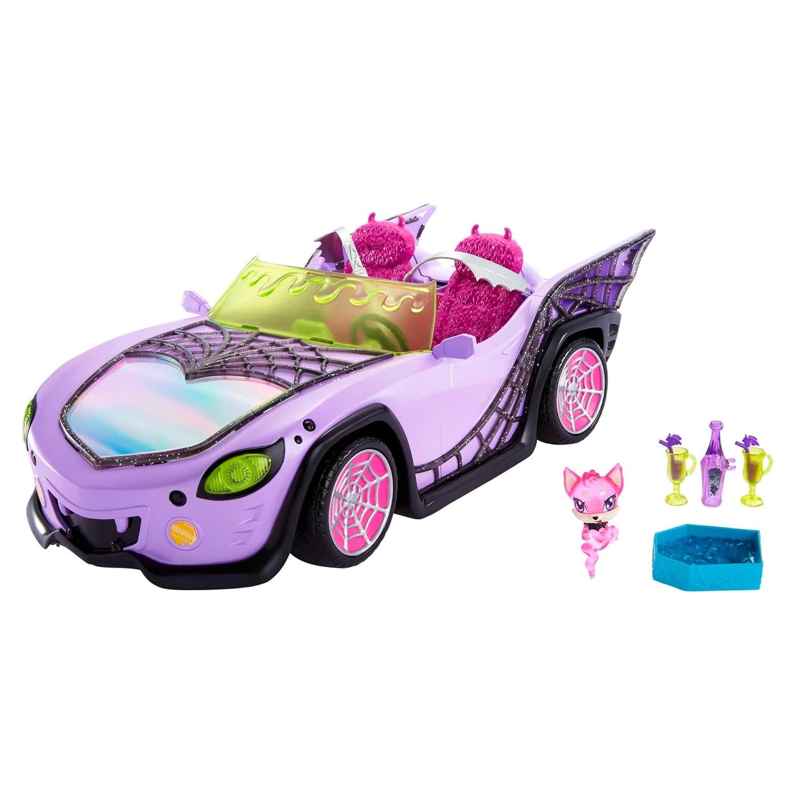 Coche de Juguete Ghoul Mobile Monster High con Mascota y Nevera