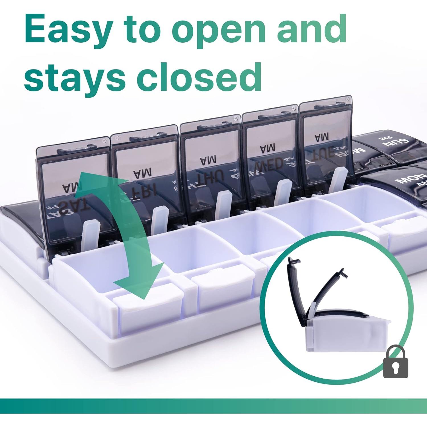 Organizador de Pastillas Semanal Sukuos AM PM 7 Días - Fácil Apertura