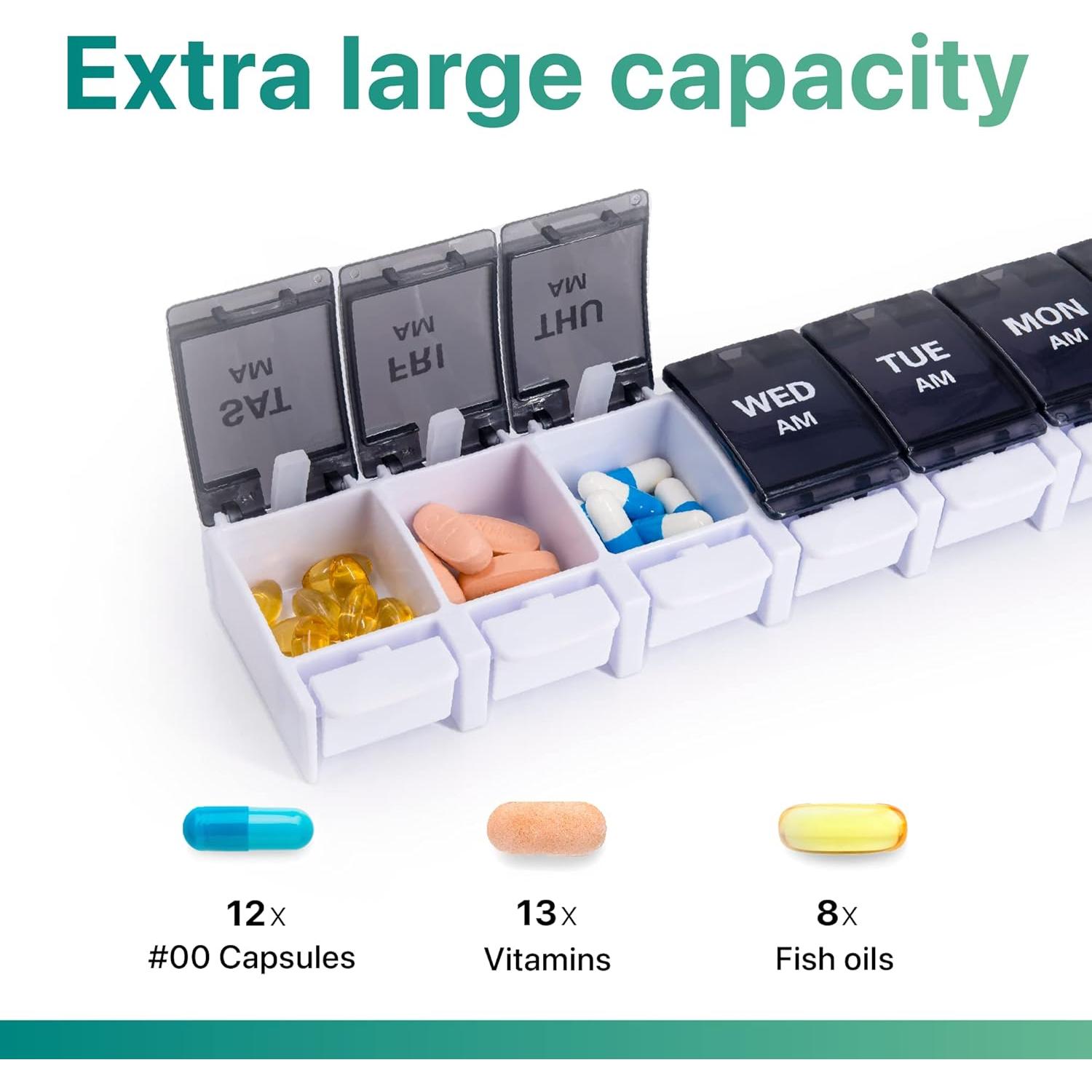 Organizador de Pastillas Semanal Sukuos AM PM 7 Días - Fácil Apertura
