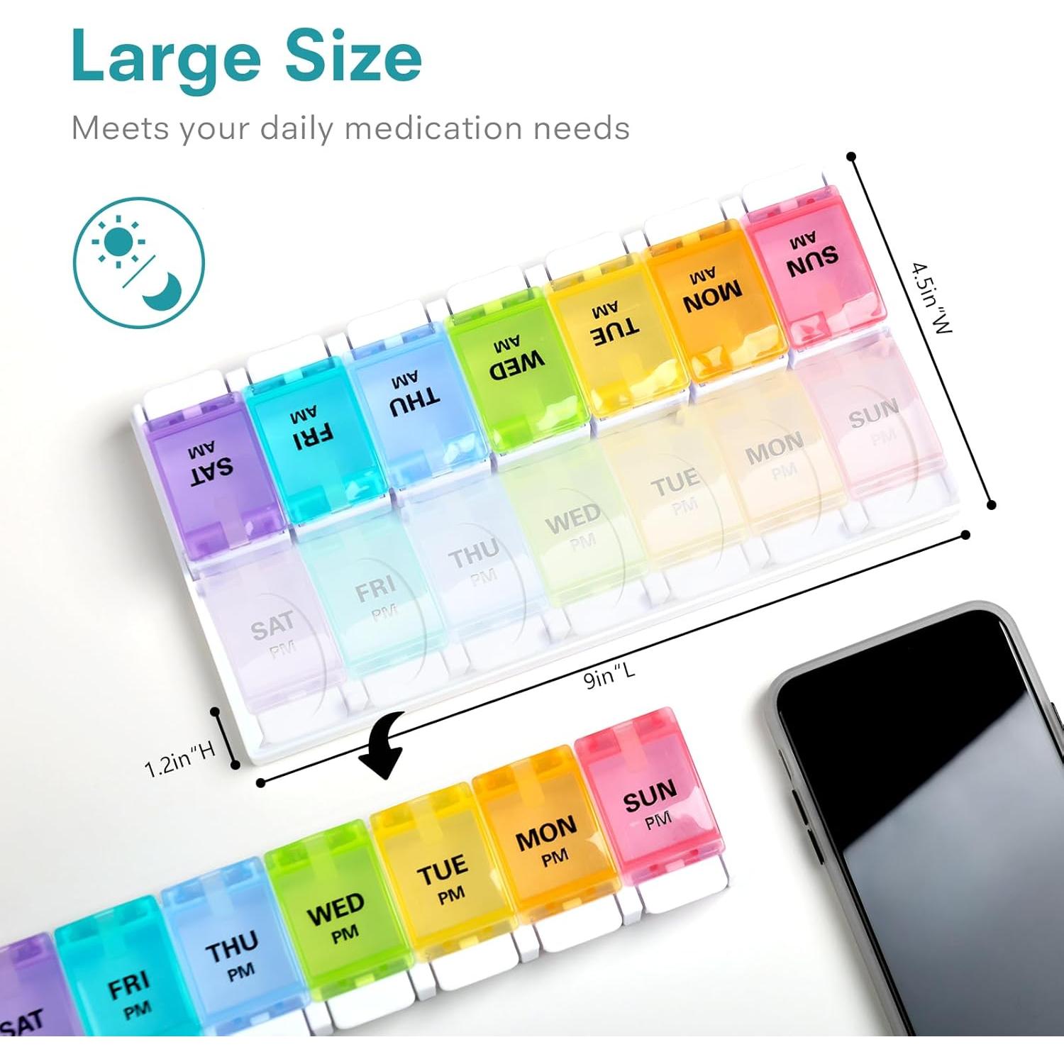 Organizador de Pastillas Semanal Sukuos AM PM 7 Días - Fácil Apertura