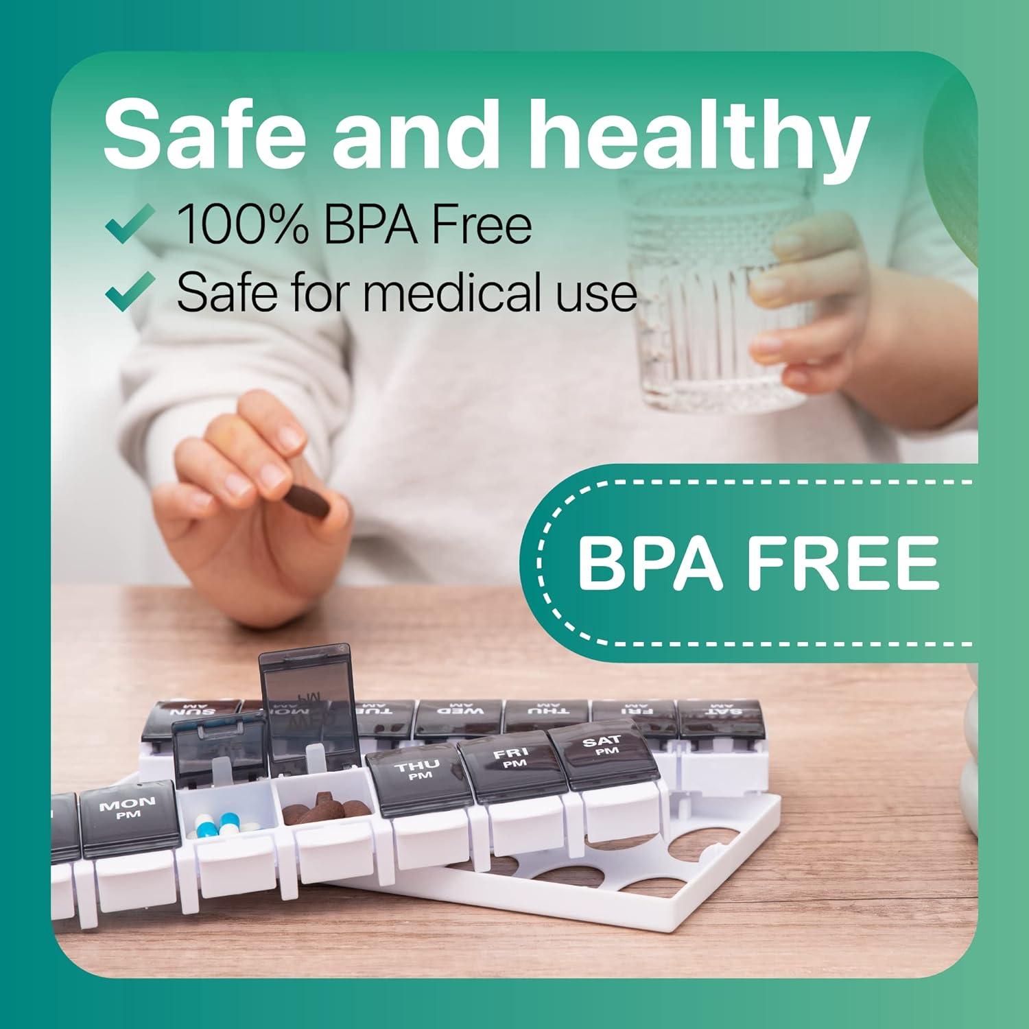 Organizador de Pastillas Semanal Sukuos AM PM 7 Días - Fácil Apertura