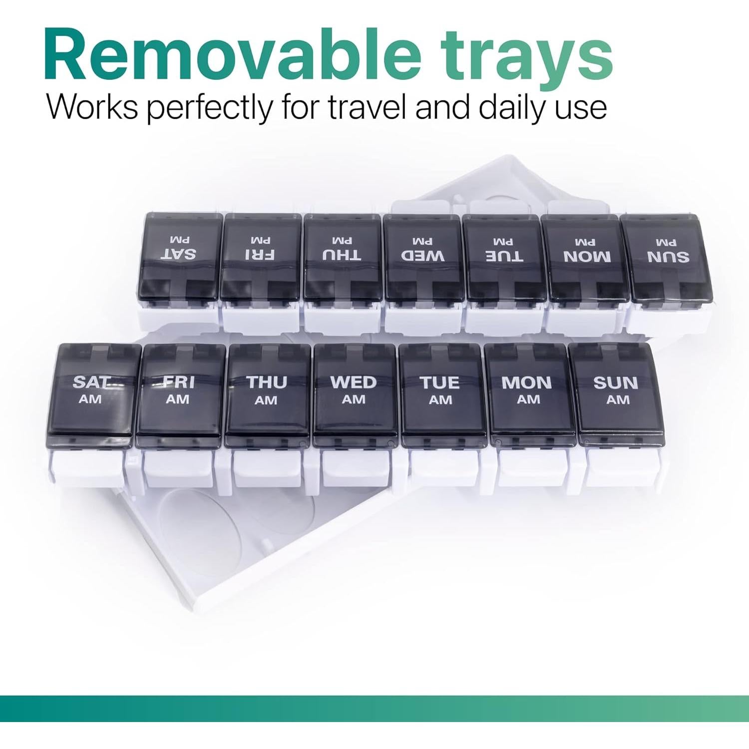 Organizador de Pastillas Semanal Sukuos AM PM 7 Días - Fácil Apertura