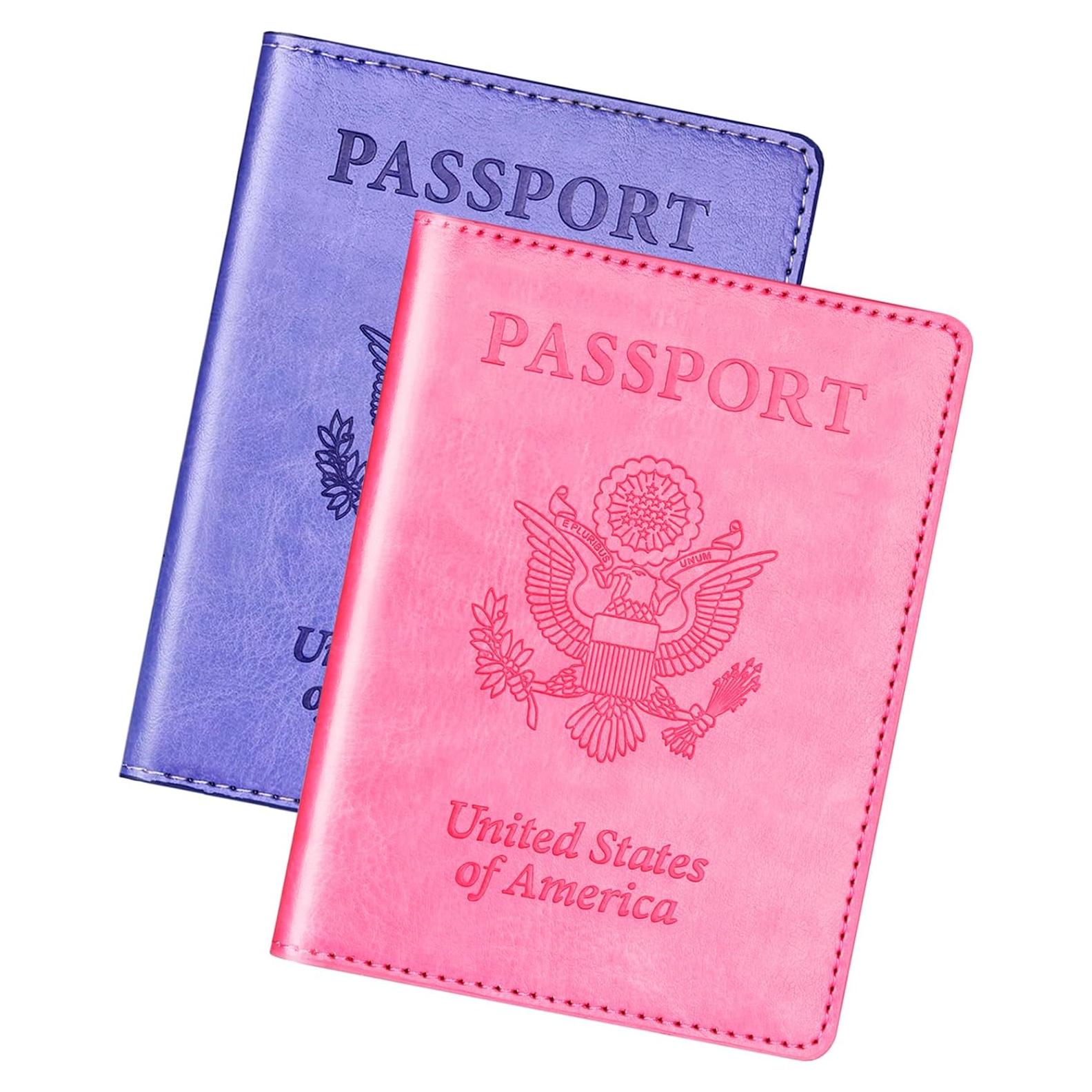 Portafolios de Pasaporte Herain Minimalista 2 Pcs Rosa y Púrpura