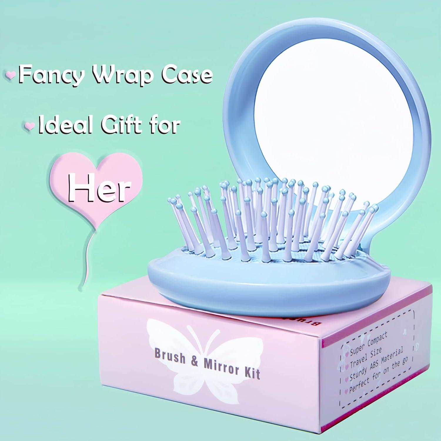 Juego de Cepillo y Espejo Compacto Arthaxi Azul Bebé