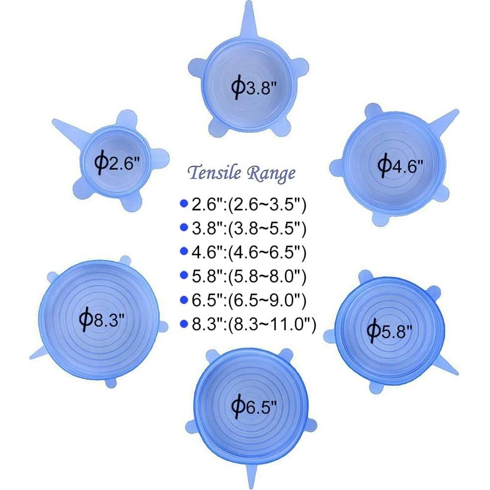 Juego de 12 Tapas de Silicona Elásticas JYYHSF - 6 Tamaños