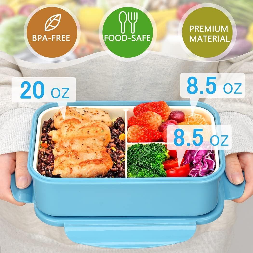 Caja Bento LOVINA 1100 ML Azul - Contenedor Almuerzo 3 Compartimentos