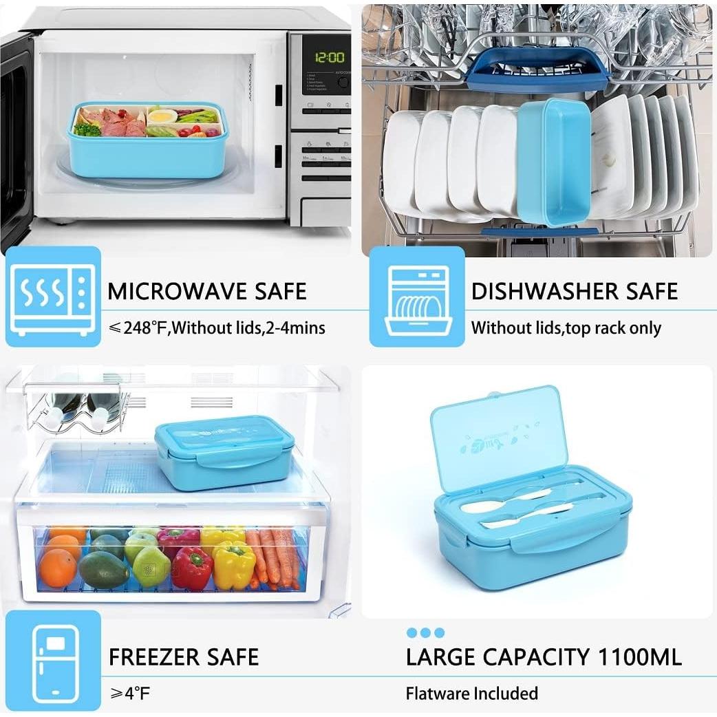 Caja Bento LOVINA 1100 ML Azul - Contenedor Almuerzo 3 Compartimentos