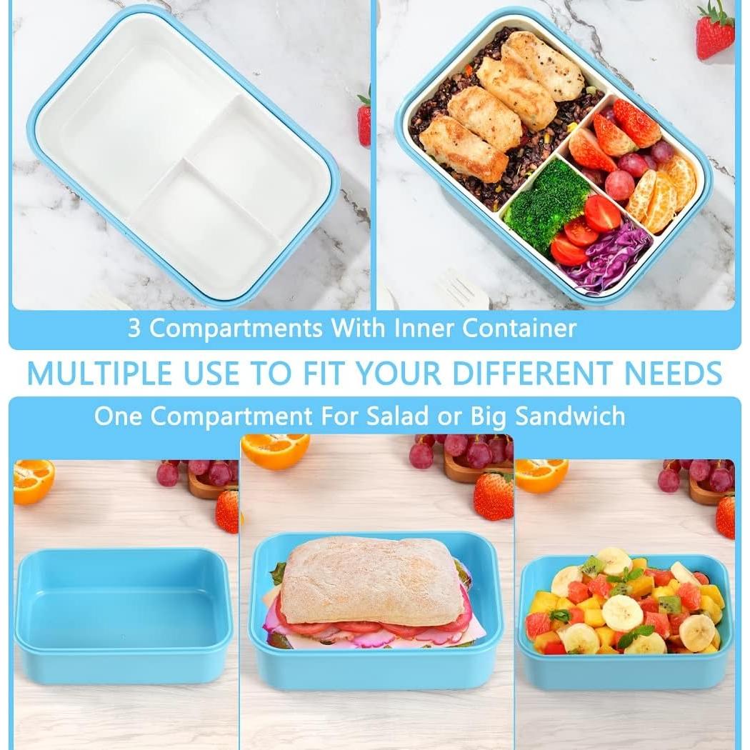 Caja Bento LOVINA 1100 ML Azul - Contenedor Almuerzo 3 Compartimentos