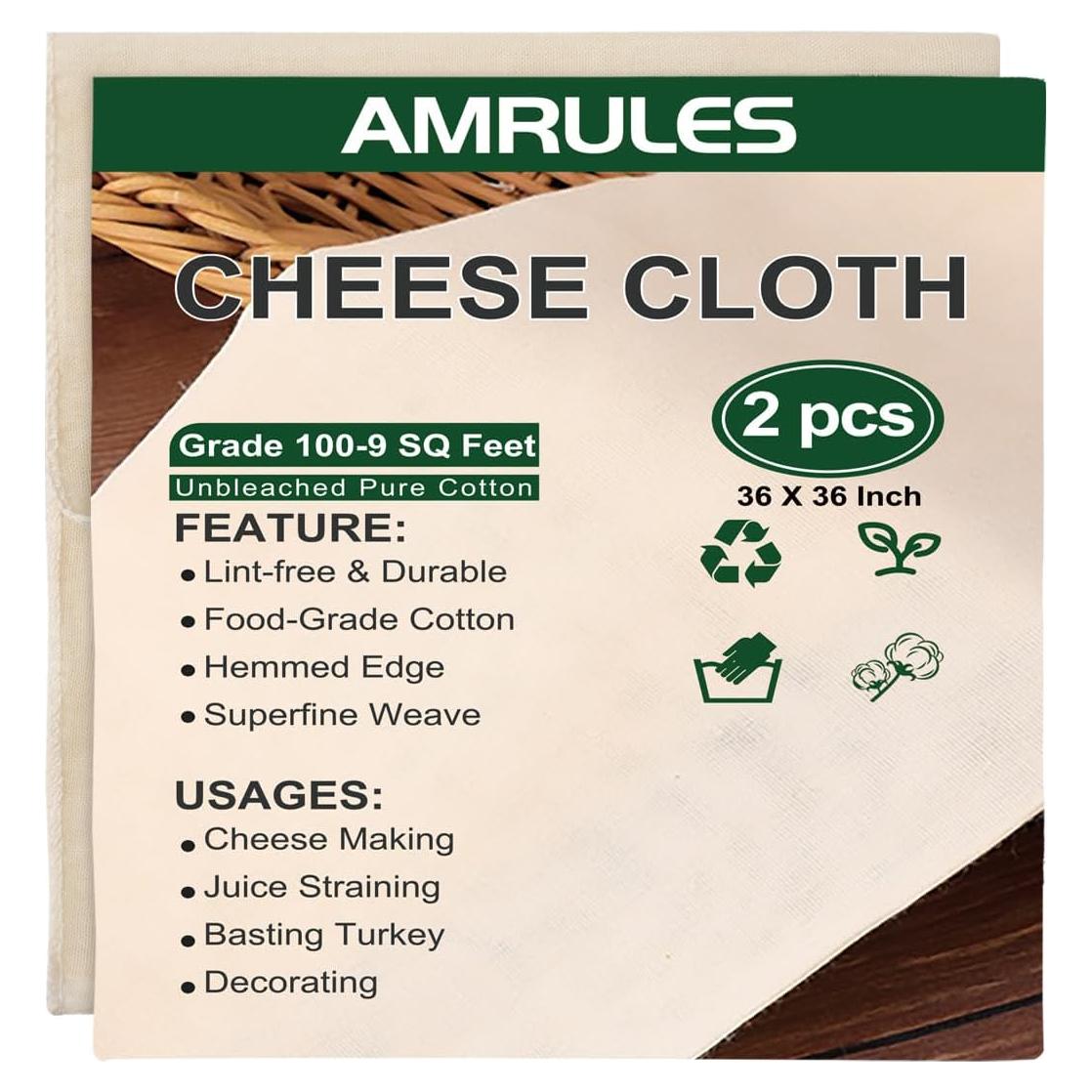 Paños de Queso Reutilizables Amrules 91x91 cm Algodón Puro