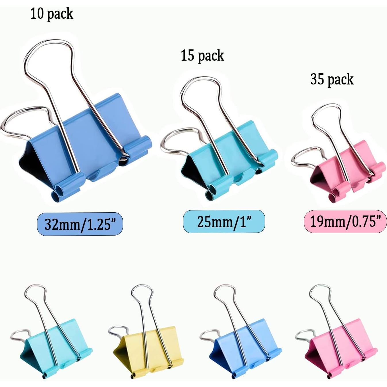 60 Clips de Carpeta Aksiko de Colores Variados - Acero Inoxidable