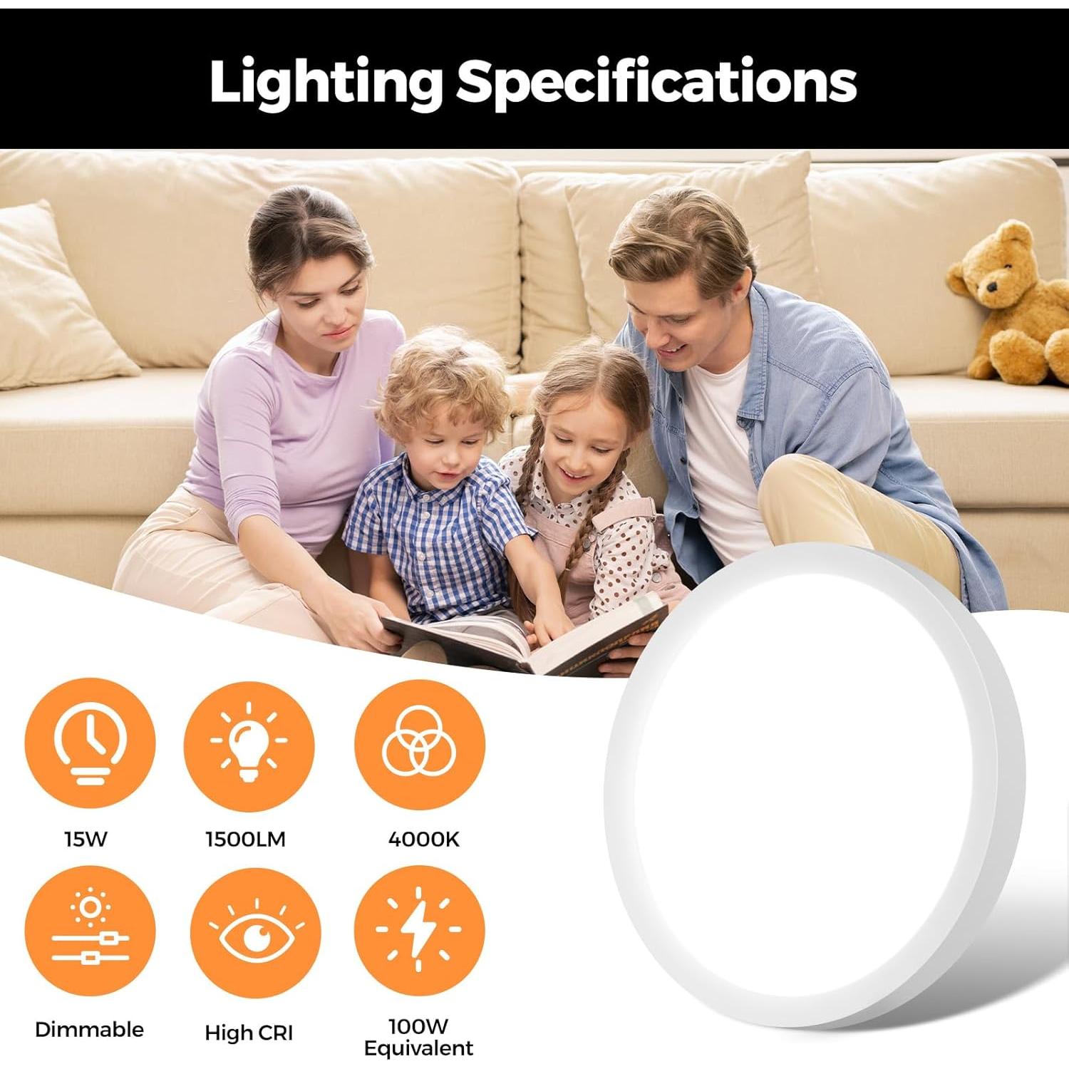 Luz de Techo LED Regulable NEWKAZ 7 Pulgadas 15W 1500LM 4000K