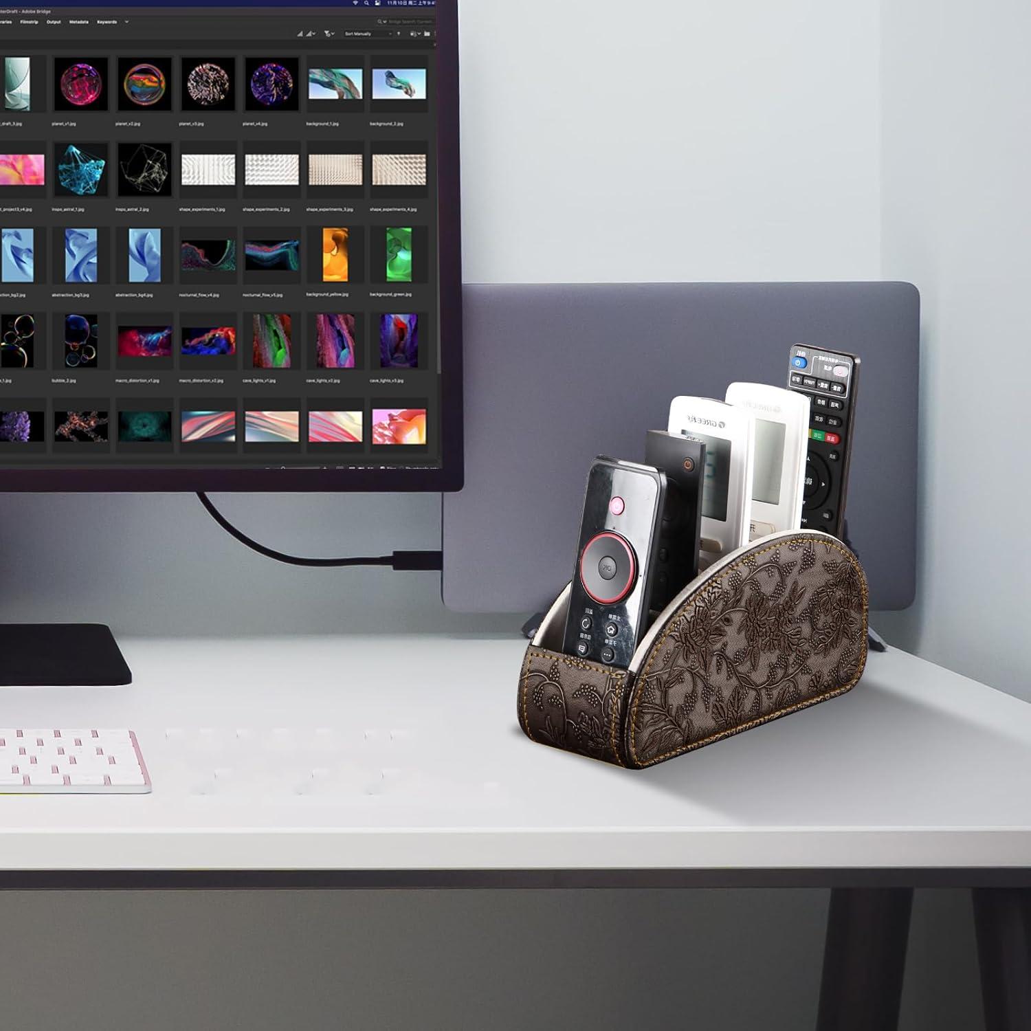 Soporte Organizador de Control Remoto YAPISHI Cuero Sintético 5 Compartimentos