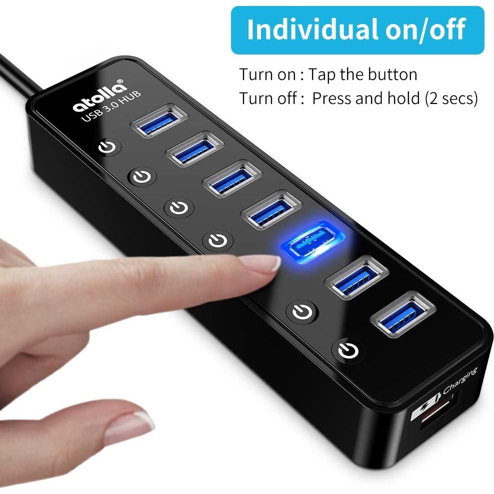 Hub USB 3.0 Atolla 7 Puertos con Carga Inteligente y Switch
