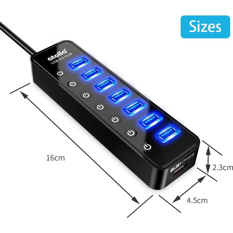 Hub USB 3.0 Atolla 7 Puertos con Carga Inteligente y Switch