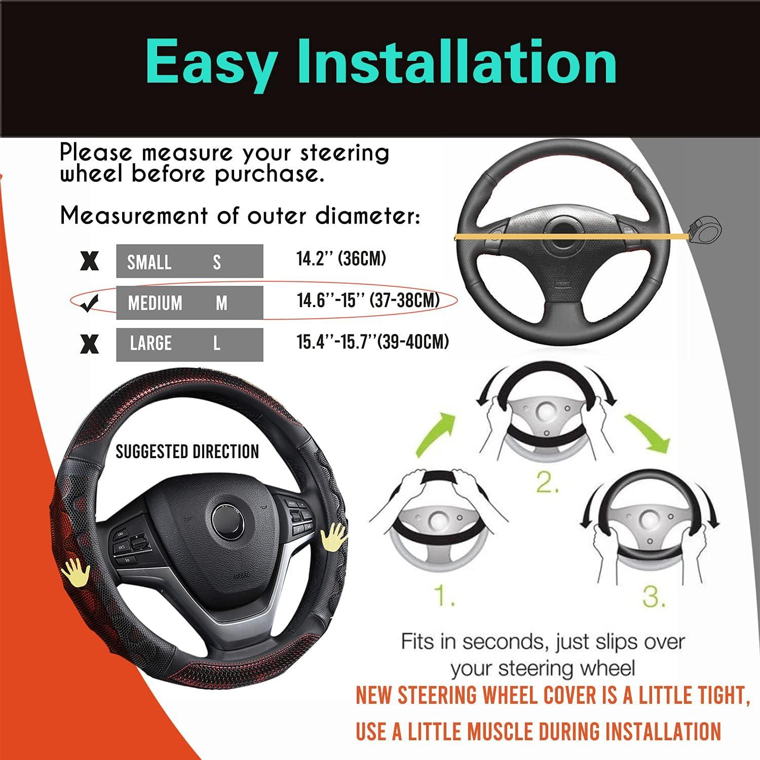 Funda de Volante PINCTROT Antideslizante 14.5-15 Pulgadas Rojo Vino