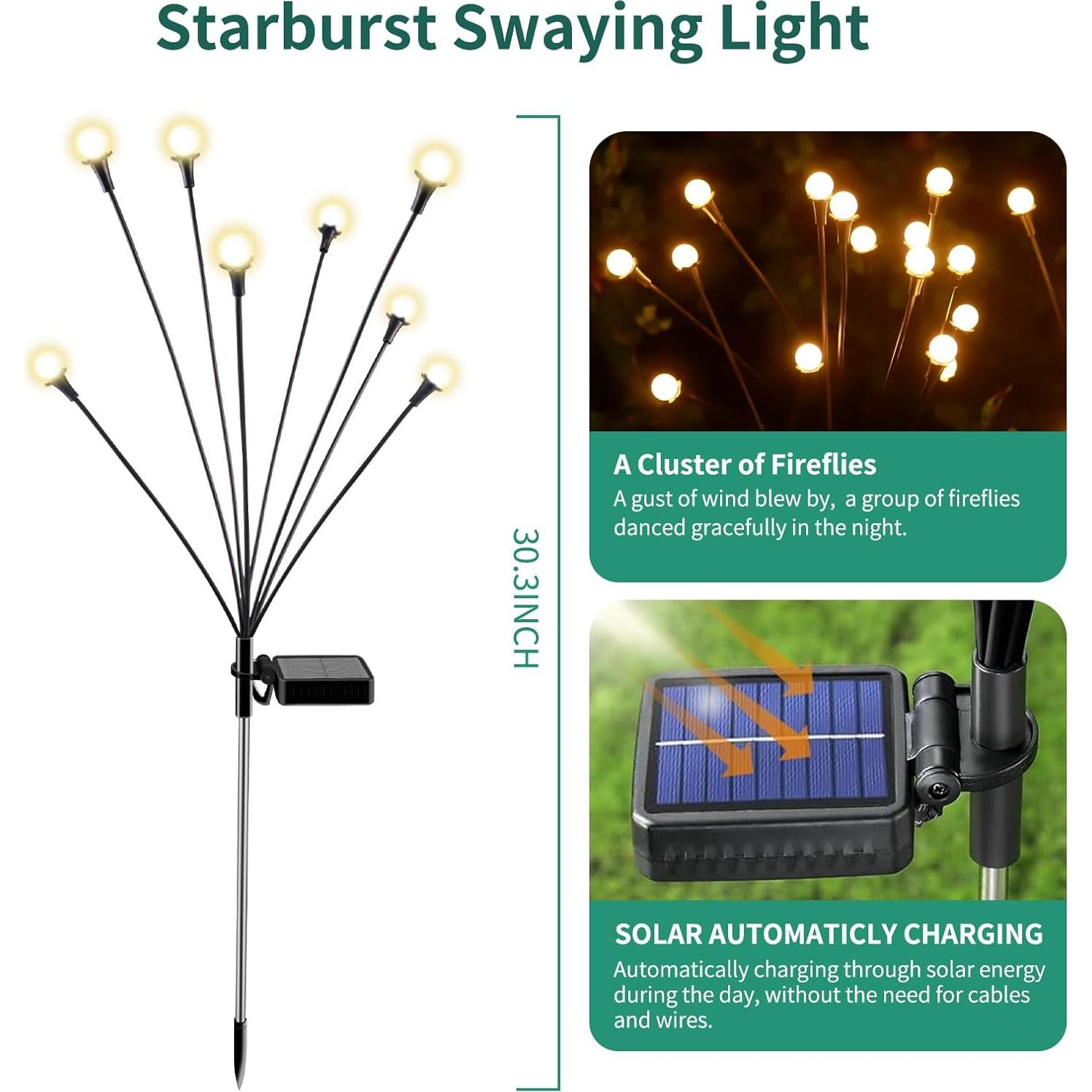 Luces Solares para Jardín VIGNUTO 2 Paquetes 16 LED IP65