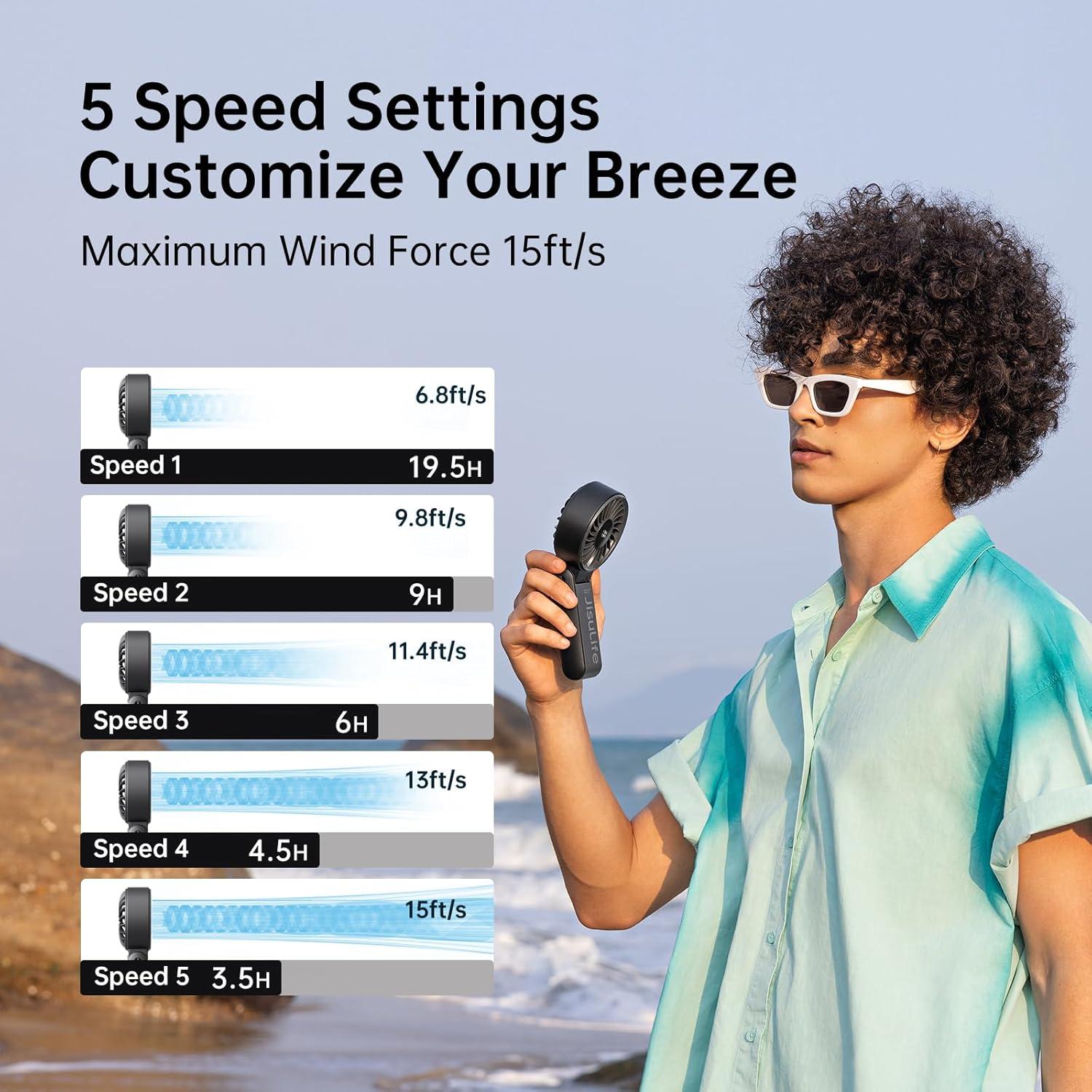 Ventilador de Mano JISULIFE Life7 5000mAh 5 Velocidades