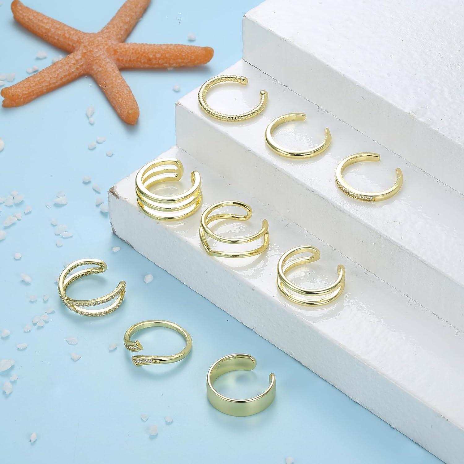 Conjunto de Anillos Ajustables JeryWe 9 Pcs Dorado para Mujeres