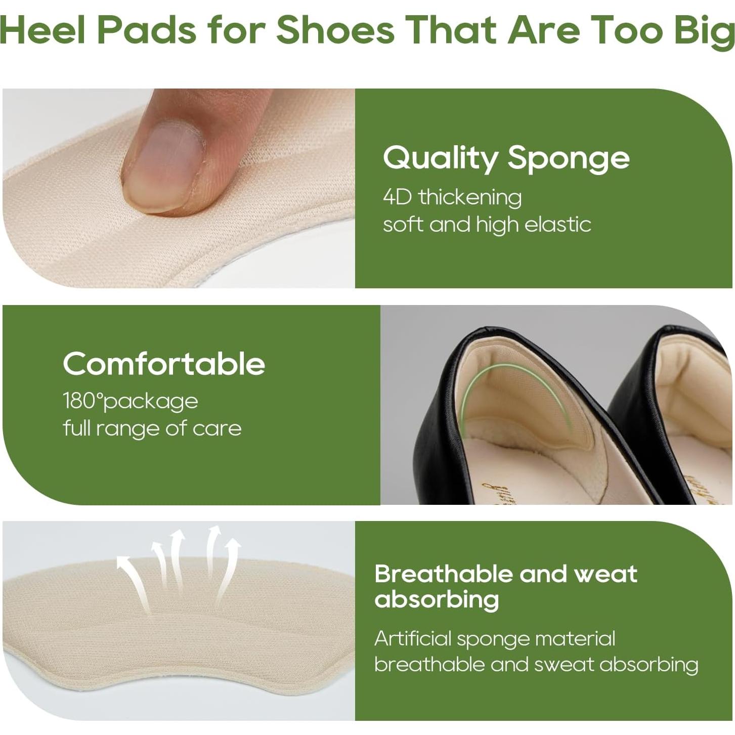 Heel Pads for Shoes, 3 Pairs Anti-Slip Heel Grips for Loose Shoes, Soft Cushions Inserts for Blisters, Filler Improved Shoe Fit and Comfort, Heels Liners for Flats, Heels, Boots (Beige, 0.24in)
