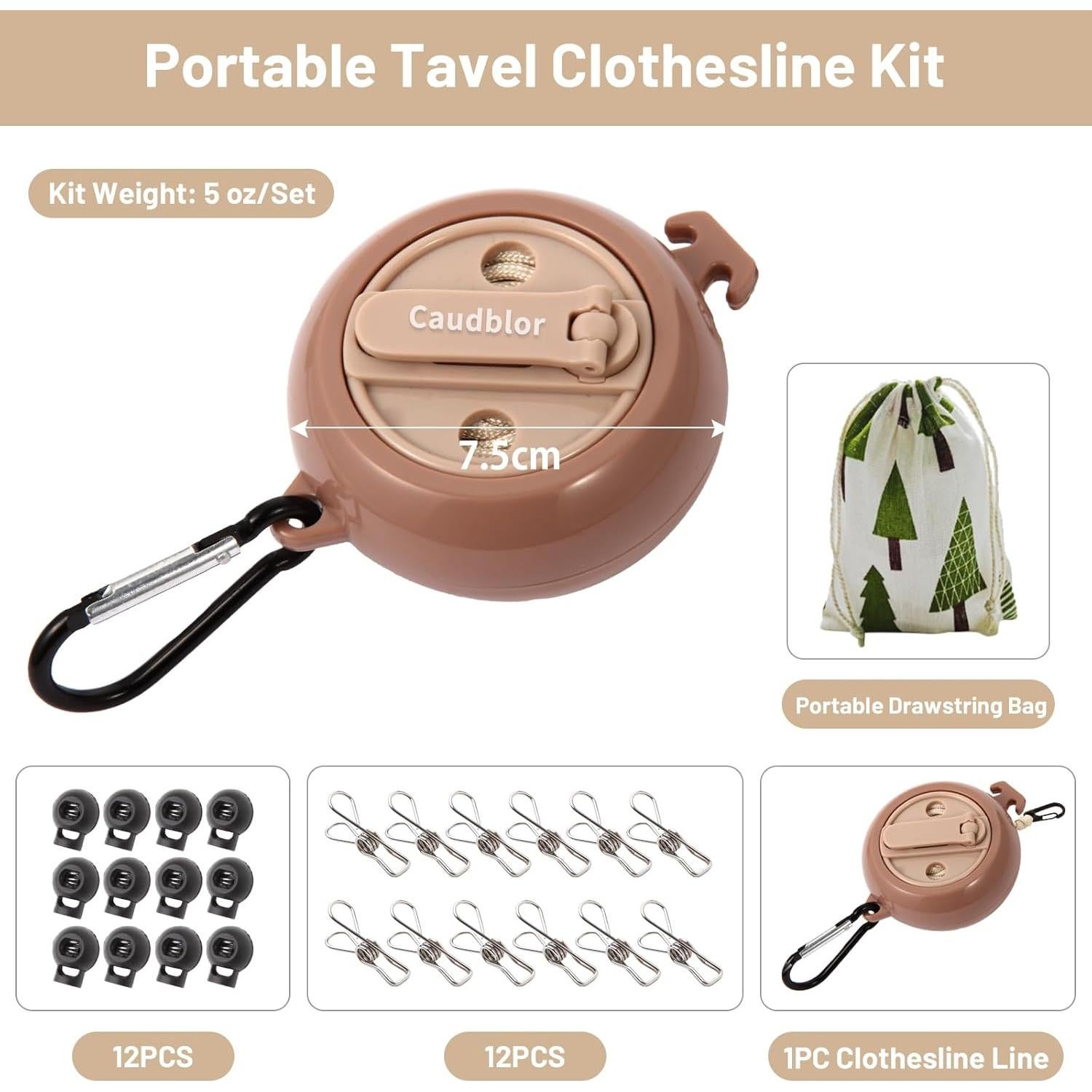 Cuerda de Tendedero Portátil Caudblor 10m Ajustable Nylon