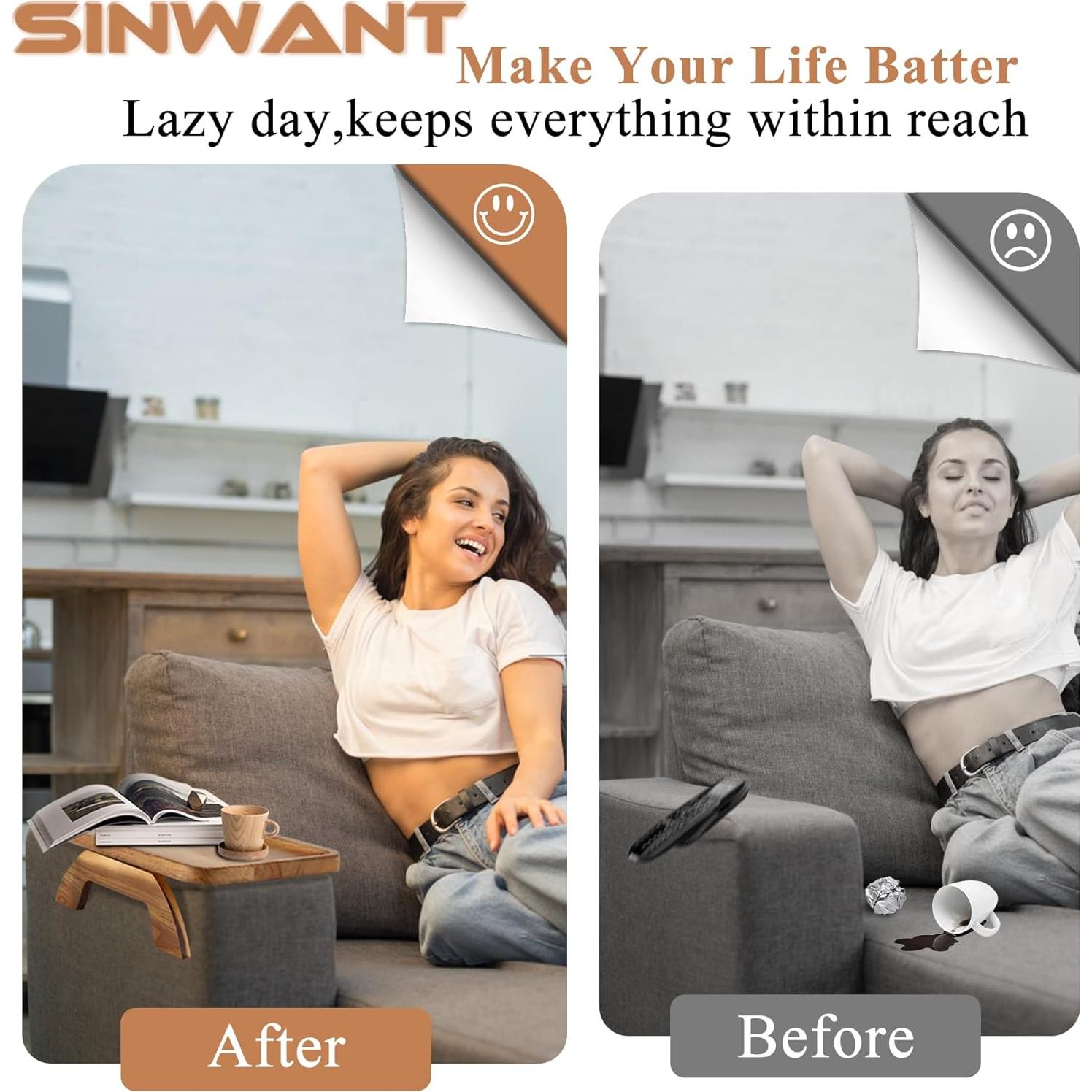 Mesa de brazo de sofá SINWANT de madera de acacia 35x25 cm