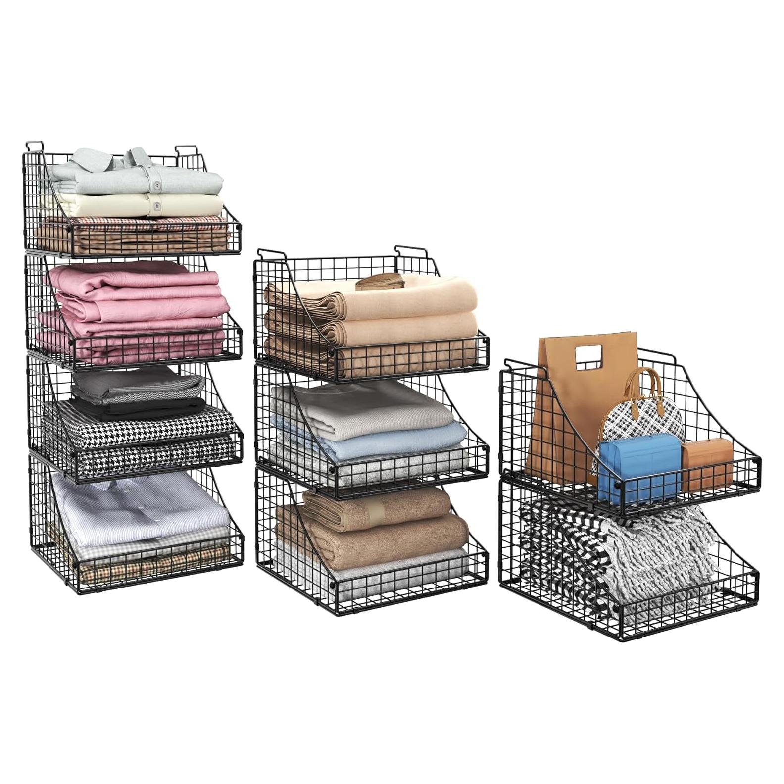 Cestas apilables de alambre Lyuwanxian - 4 unidades negras