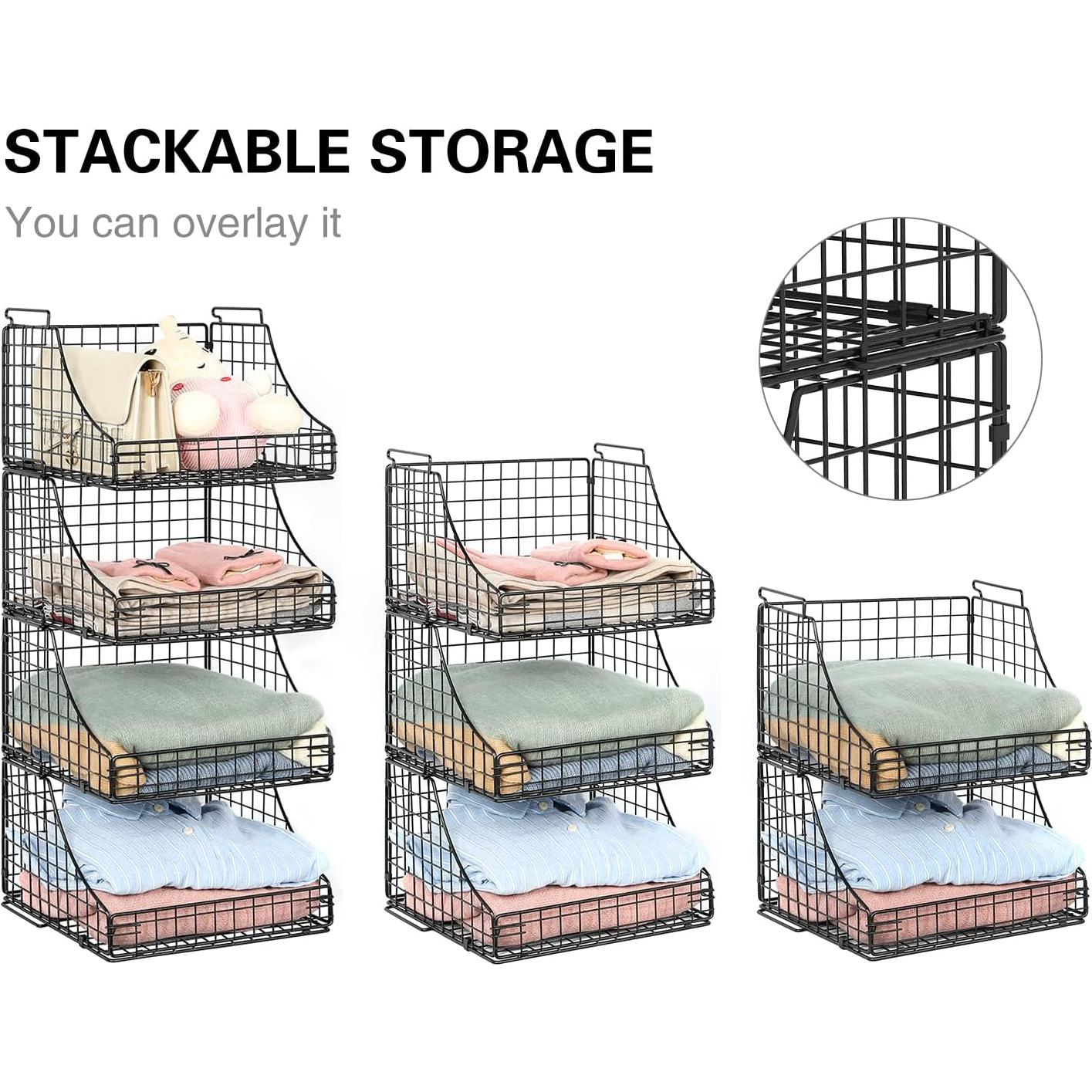 Cestas apilables de alambre Lyuwanxian - 4 unidades negras