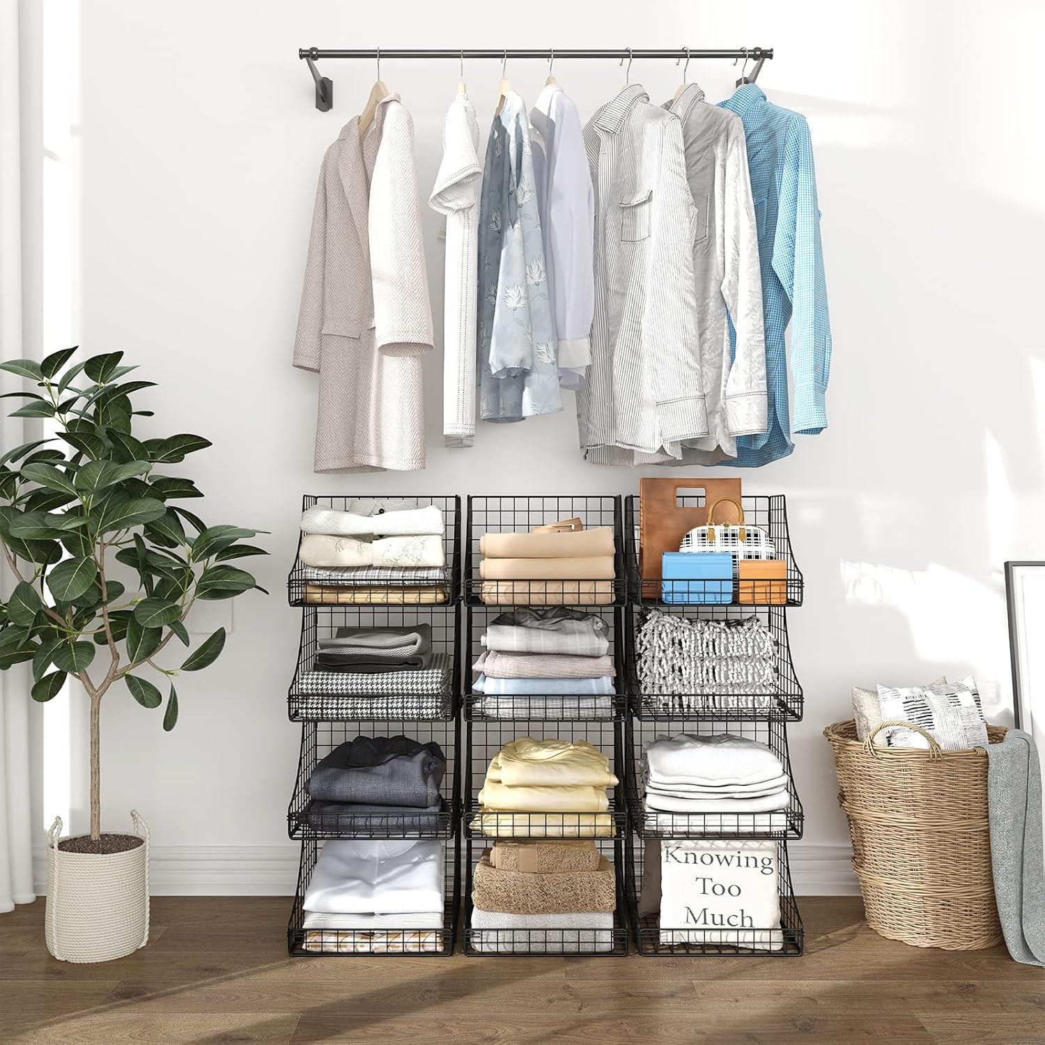 Cestas apilables de alambre Lyuwanxian - 4 unidades negras